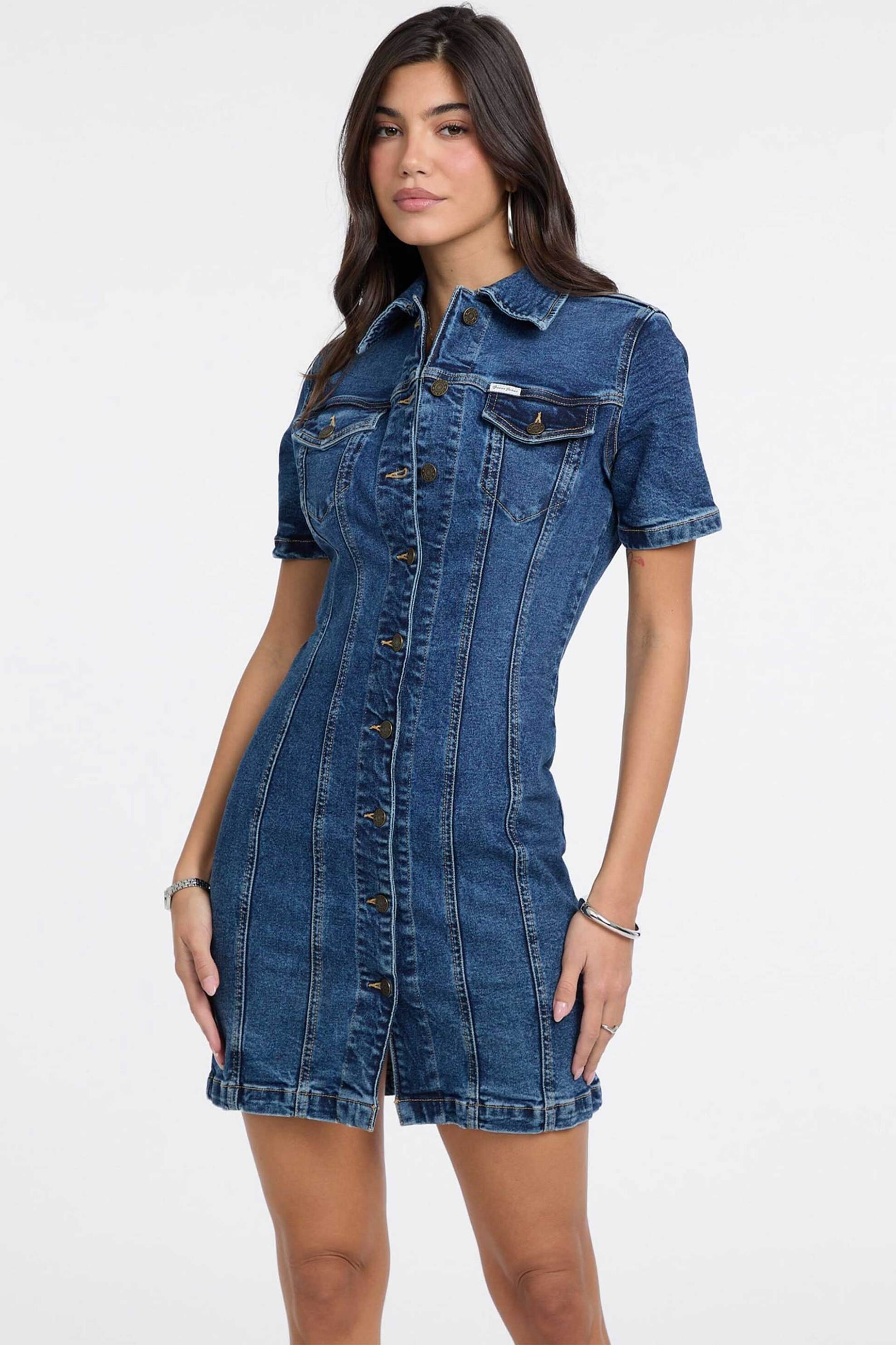 Guess γυναικείο mini φόρεμα denim Slim Fit - W5YK55D5R11 Denim Blue