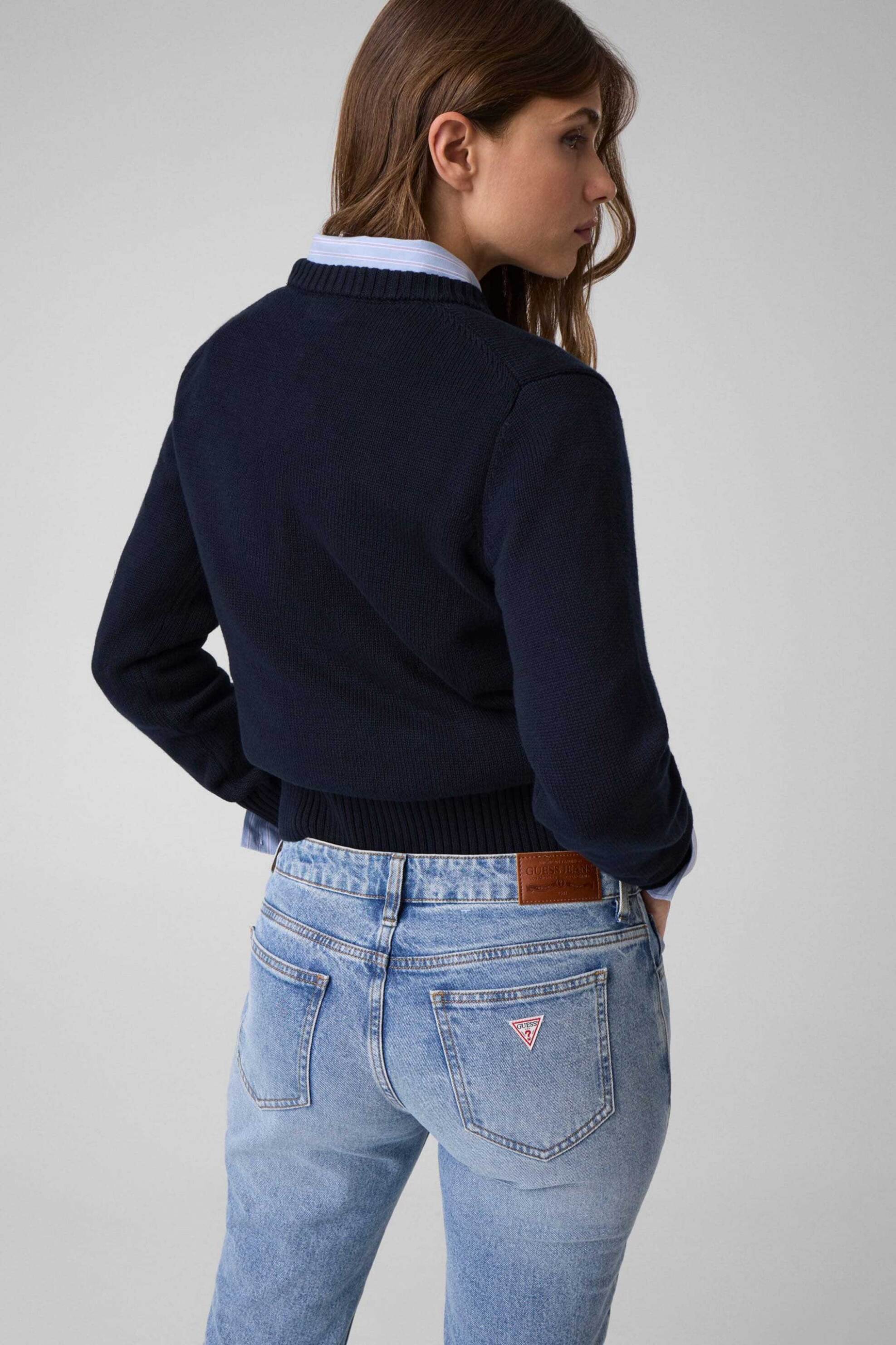 Guess Γυναικείο Πουλόβερ με Κεντημένο Λογότυπο Regular Fit - W4Br10Z3Hm1 Μπλε Navy