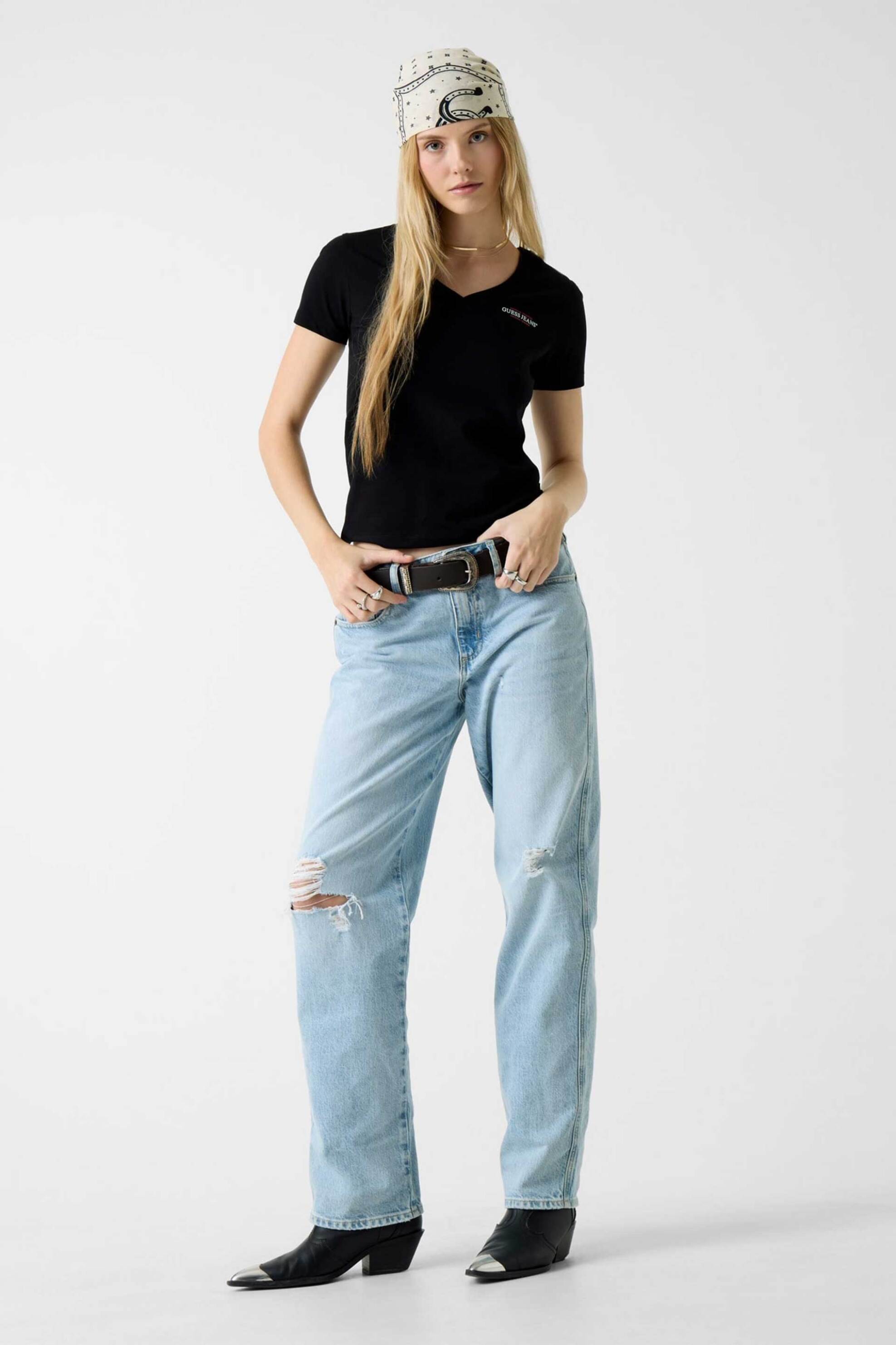 Guess γυναικείο T-shirt με λογότυπο Slim Fit - W4YI23J1314 Μαύρο