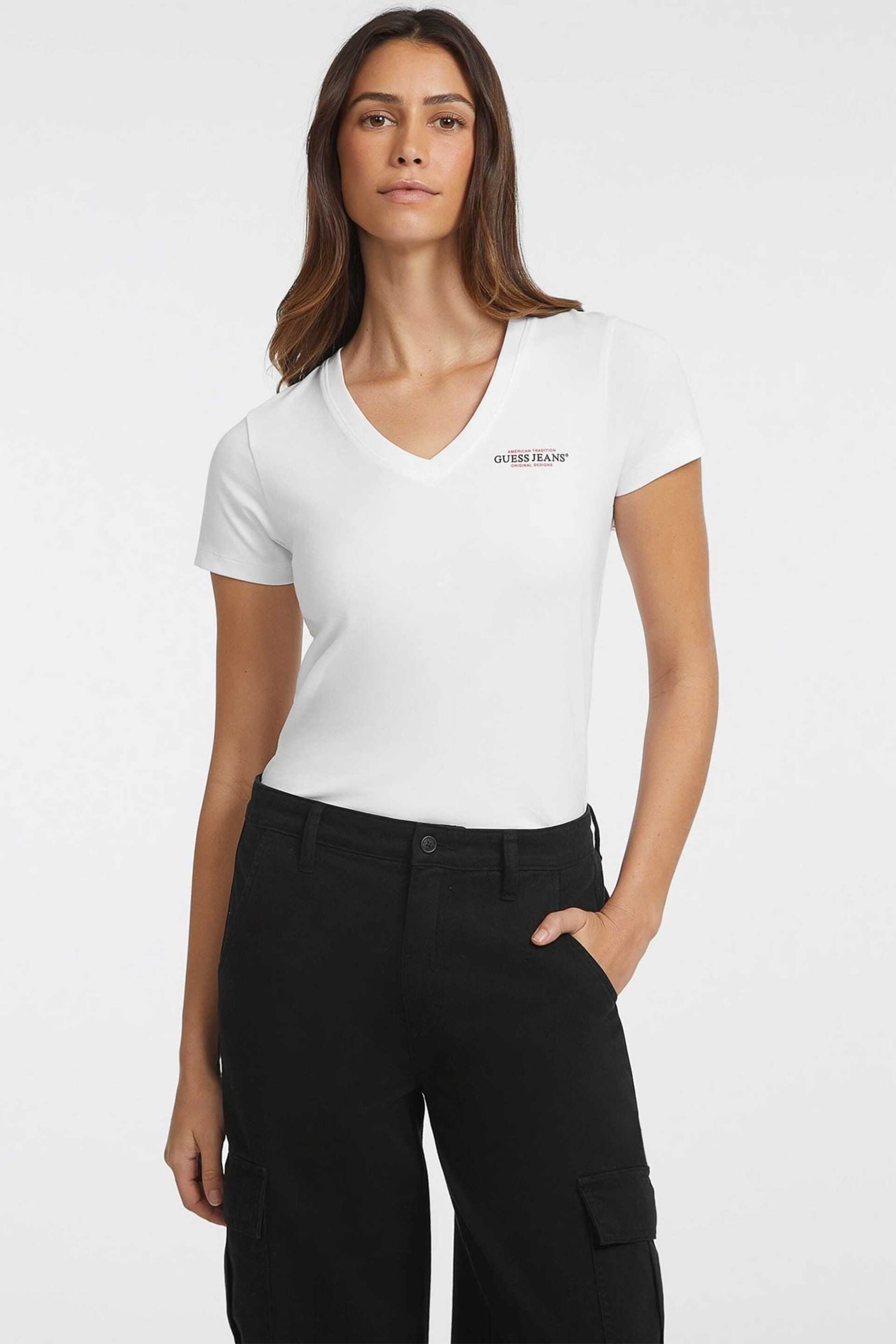 Guess γυναικείο T-shirt με λογότυπο Slim Fit - W4YI23J1314 Λευκό