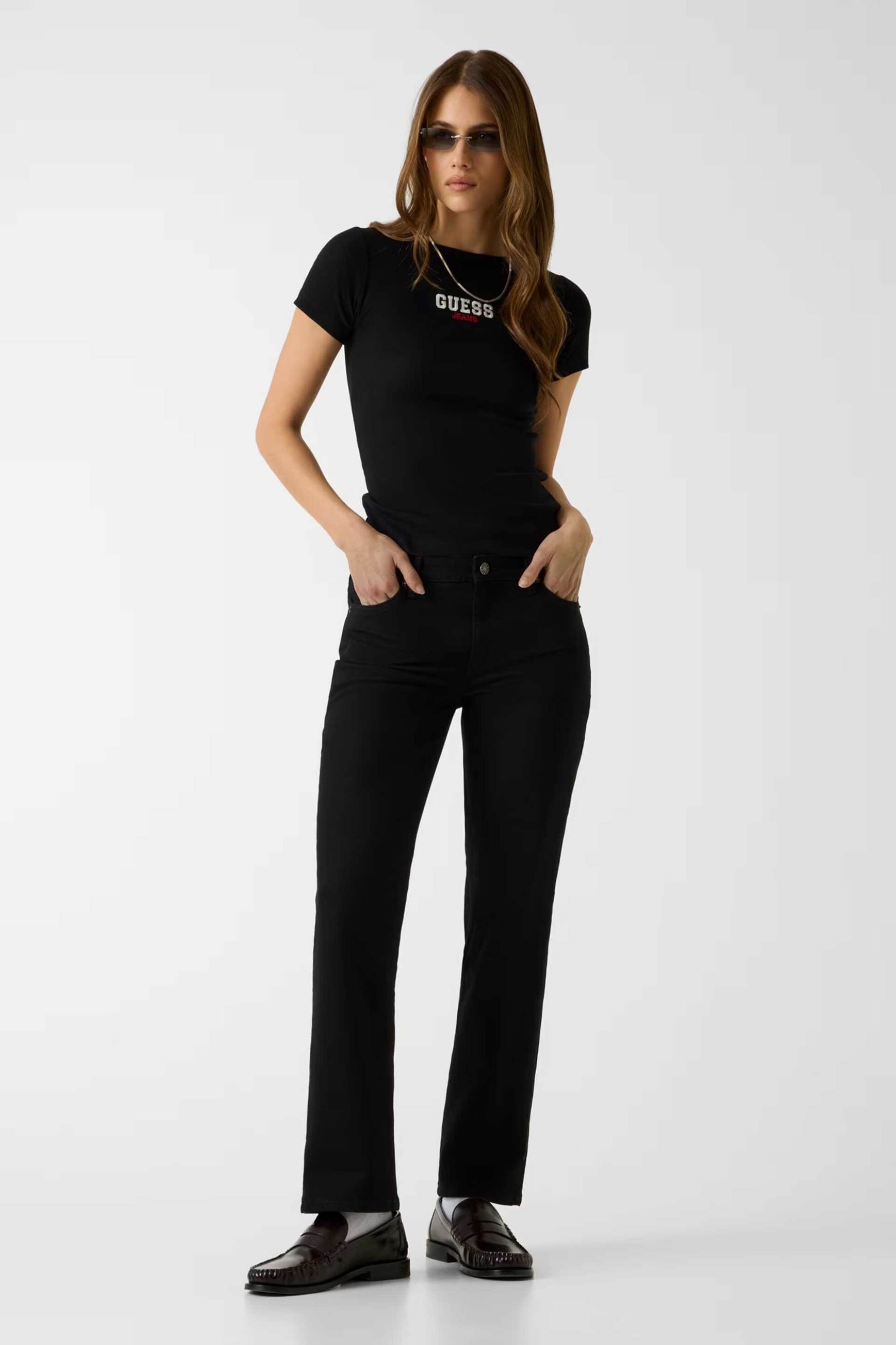 Guess γυναικείο T-shirt με logo print Slim Fit - W4YI64KA0H1 Μαύρο