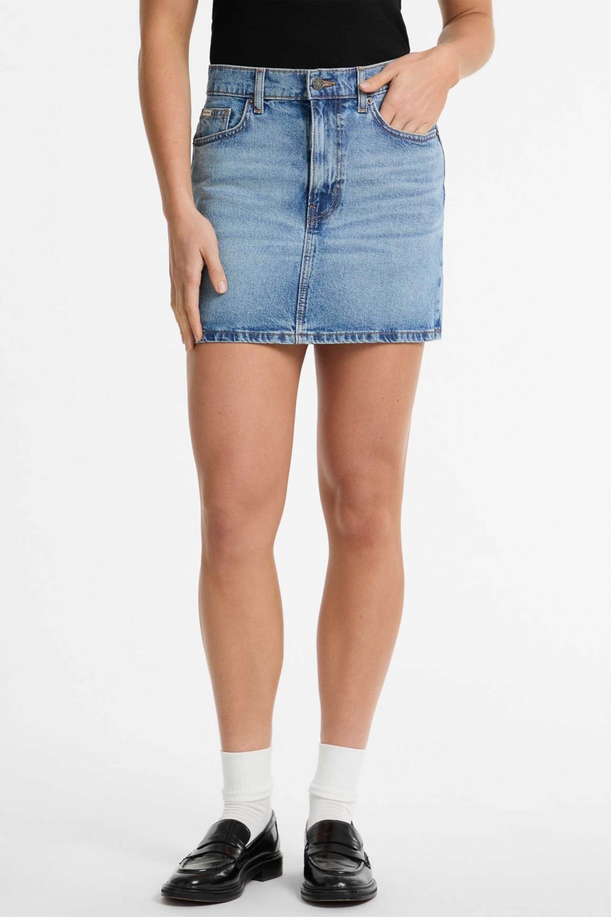 Guess γυναικεία mini φούστα denim ψηλόμεση πεντάτσεπη Regular Fit - W5GD0QD5M4A Denim Blue Ανοιχτό