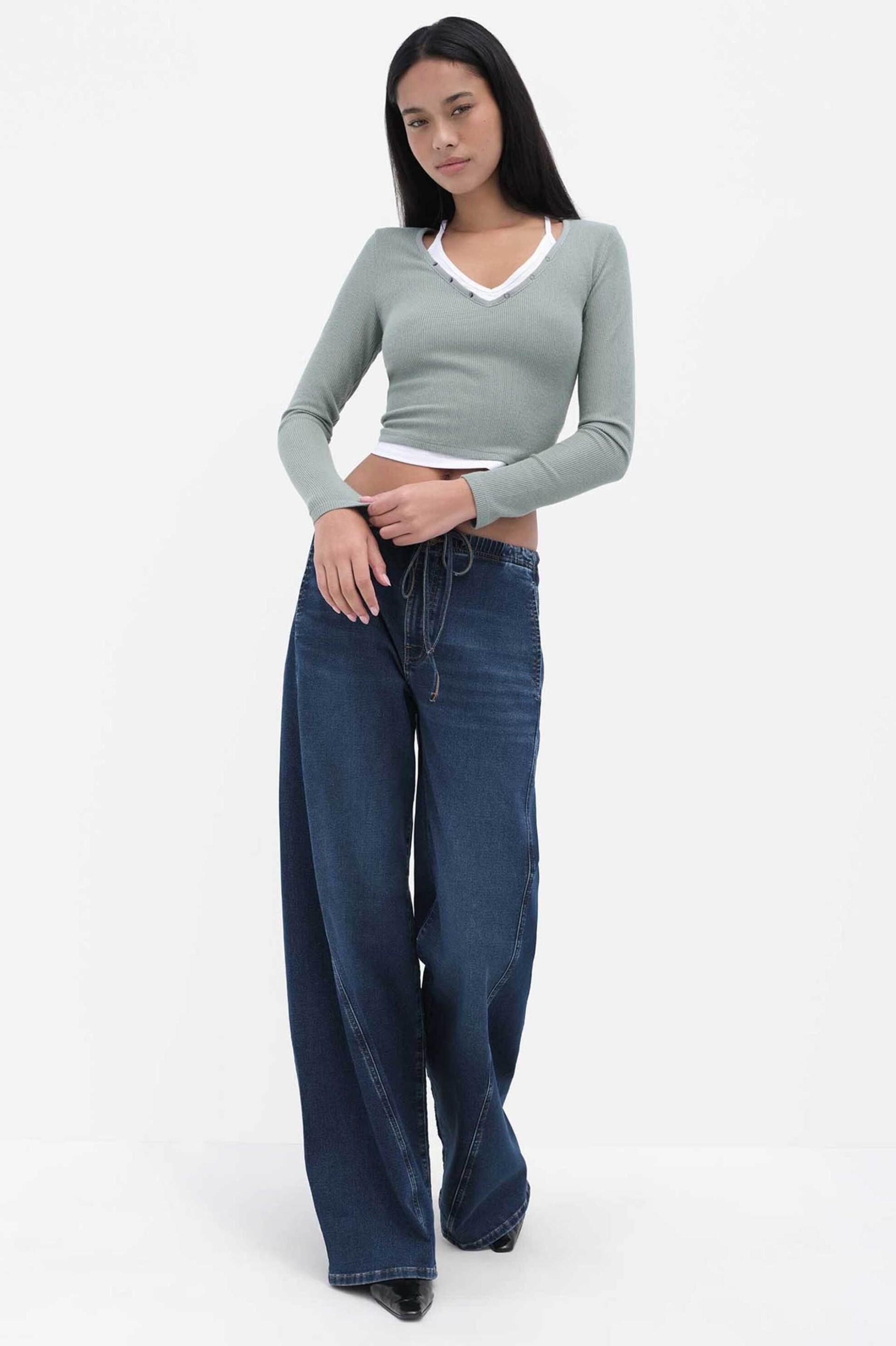 Guess γυναικείο τζιν παντελόνι με ελαστική μέση Wide Leg - W6RA2JD6541 Denim Blue