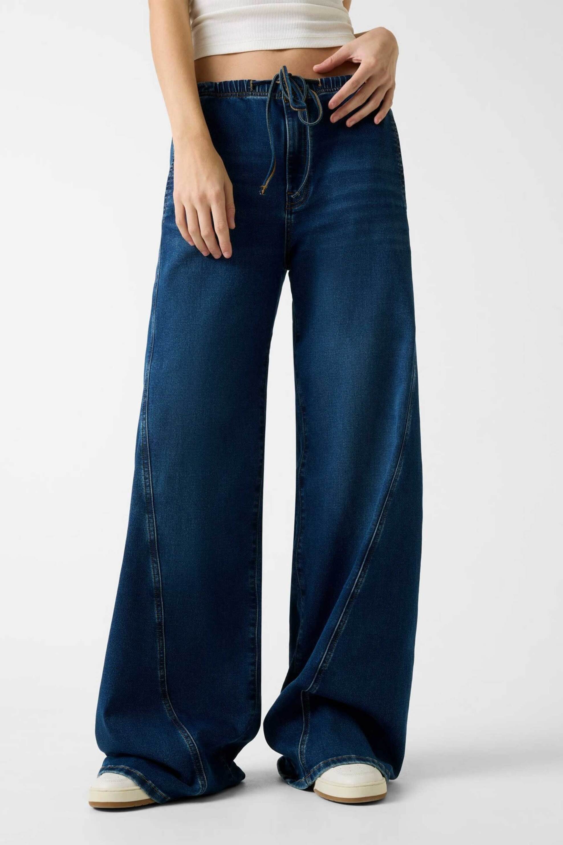 Guess γυναικείο τζιν παντελόνι με ελαστική μέση Wide Leg - W6RA2JD6541 Denim Blue