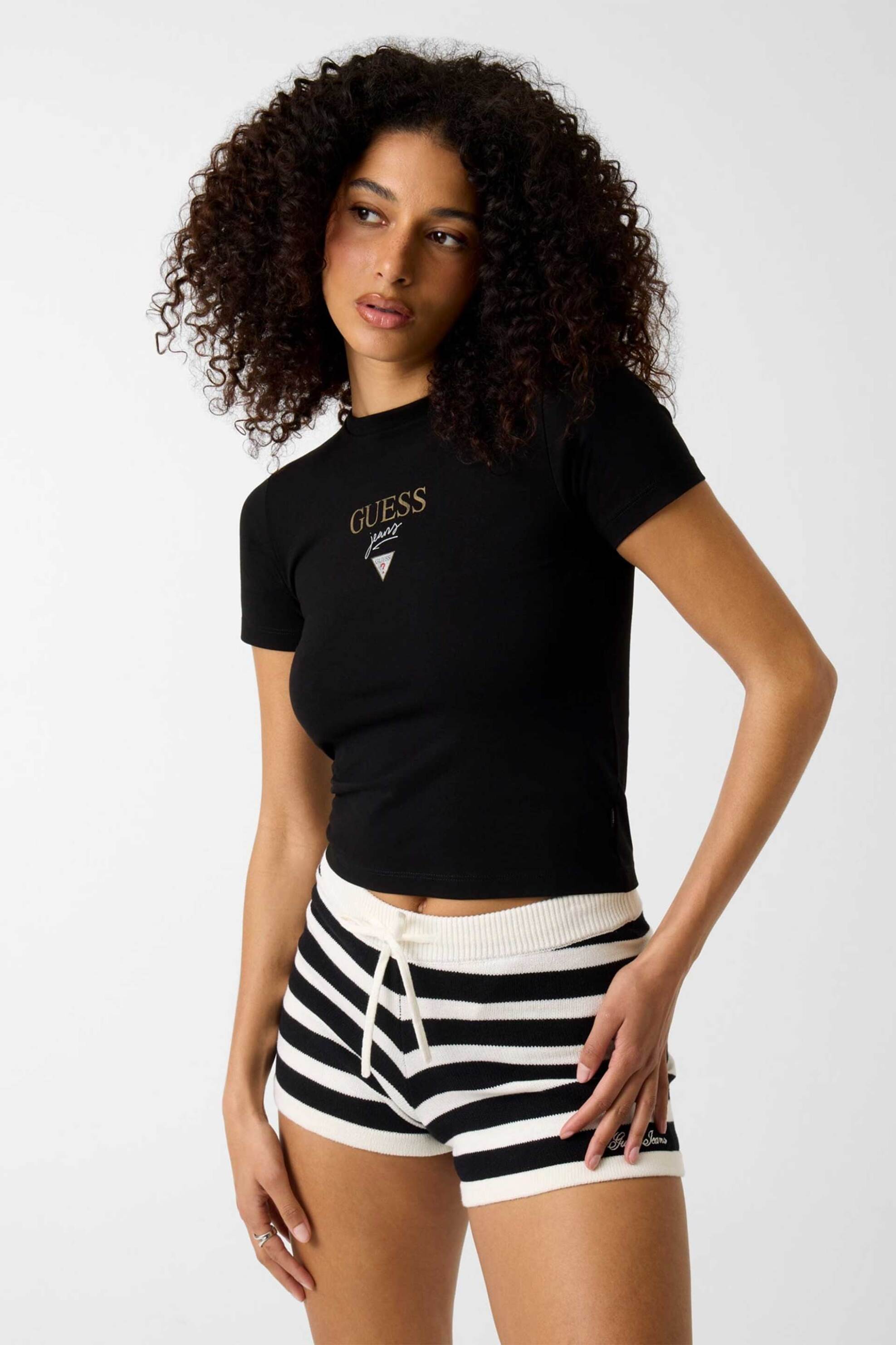 Guess γυναικείο T-shirt με λογότυπο Slim Fit - W6RI15J1314 Μαύρο