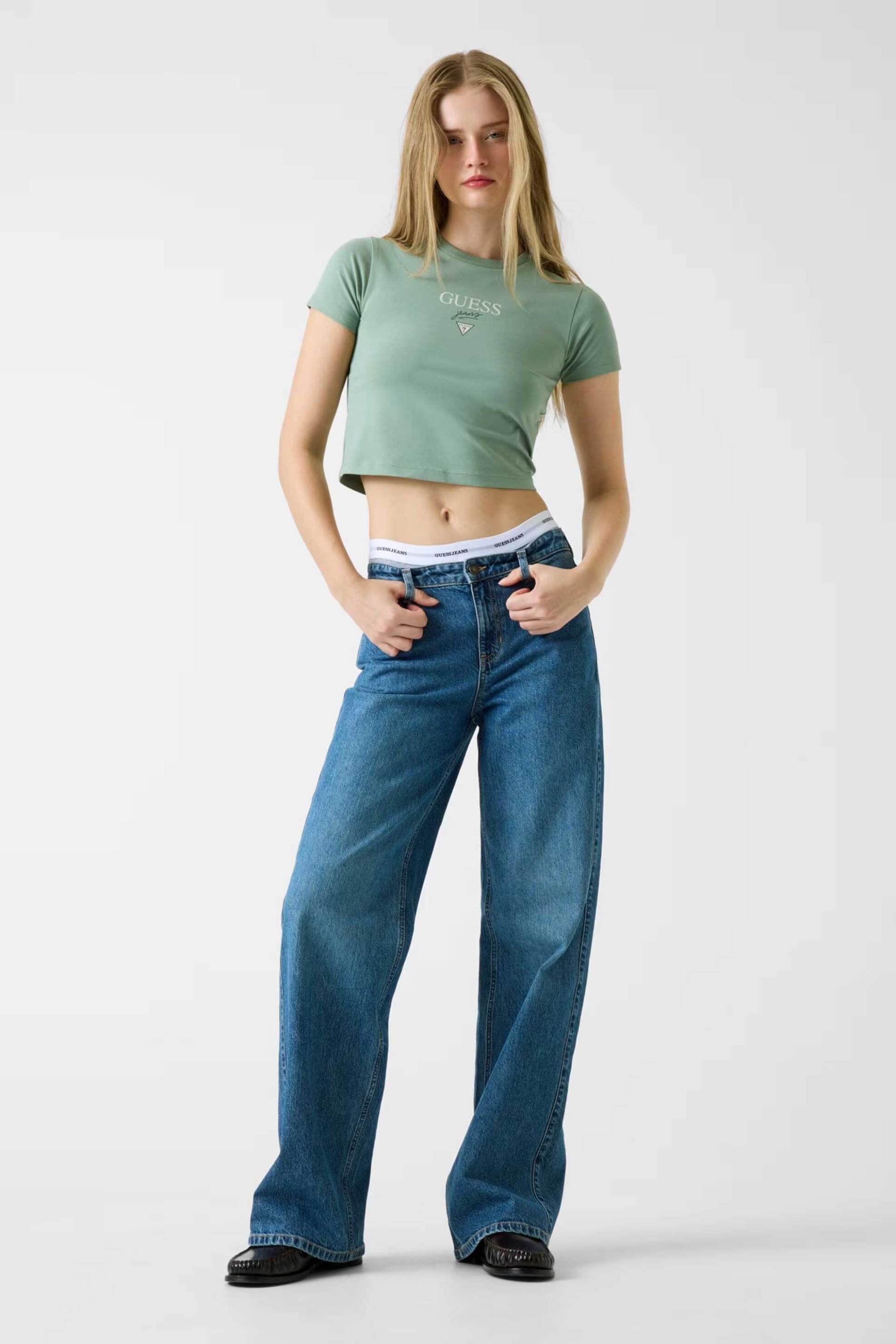 Guess γυναικείο T-shirt με λογότυπο Slim Fit - W6RI15J1314 Πράσινο