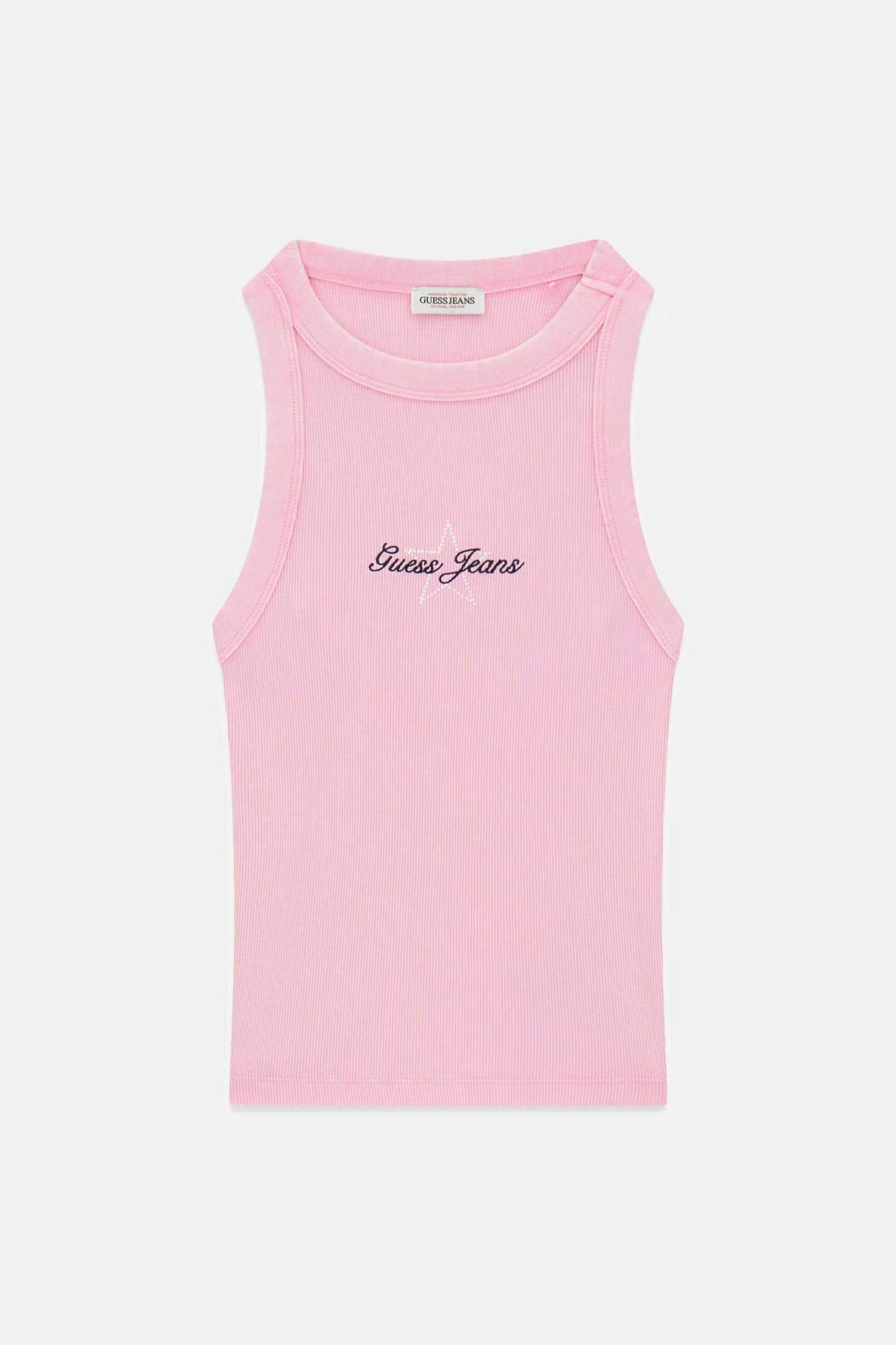 Guess Γυναικείο Τοπ με Λογότυπο Regular Fit - W6Rp23Ka0H1 Ροζ