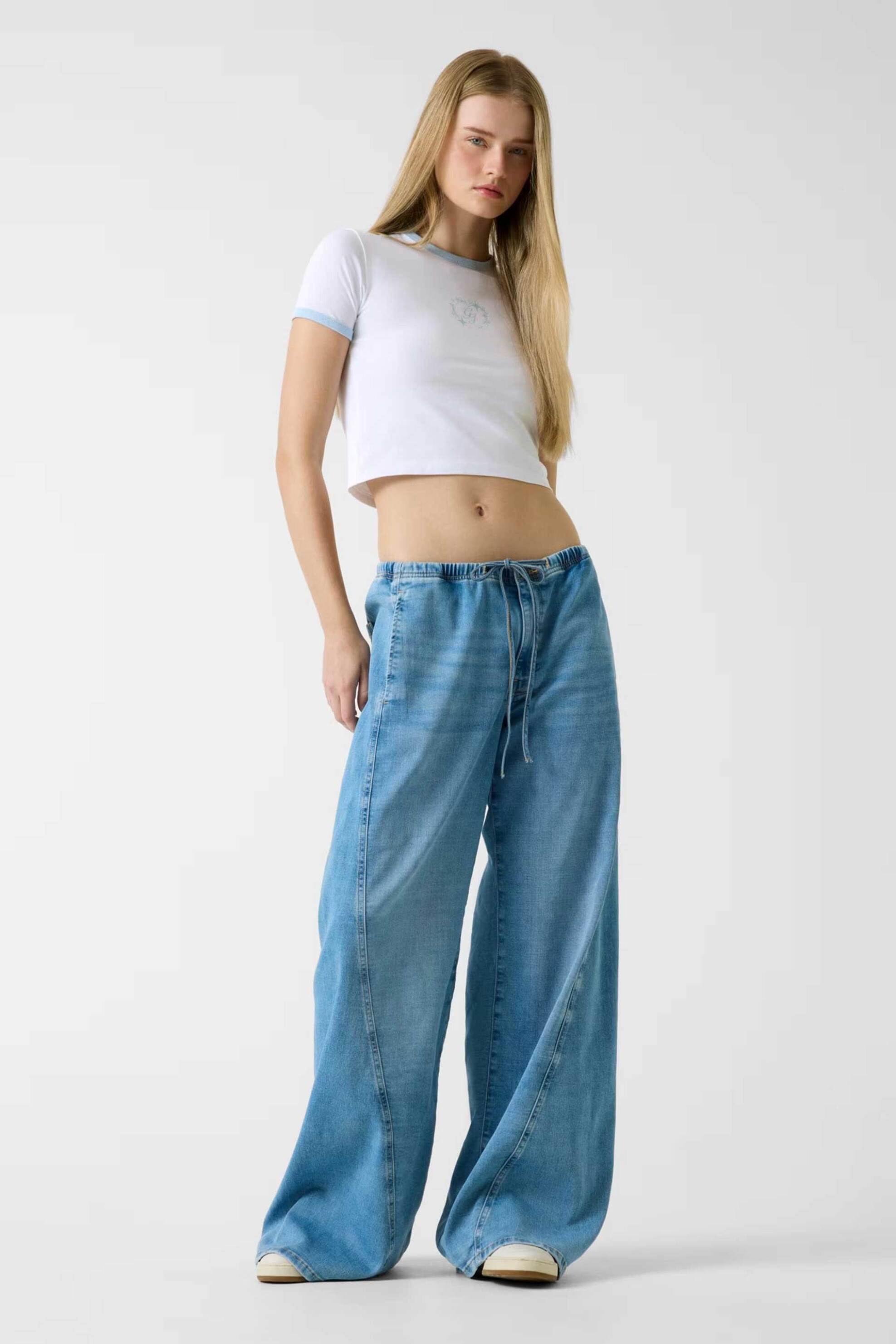 Guess γυναικείο τζιν παντελόνι με ελαστική μέση Wide Leg - W6RA2JD6542 Denim Blue Ανοιχτό