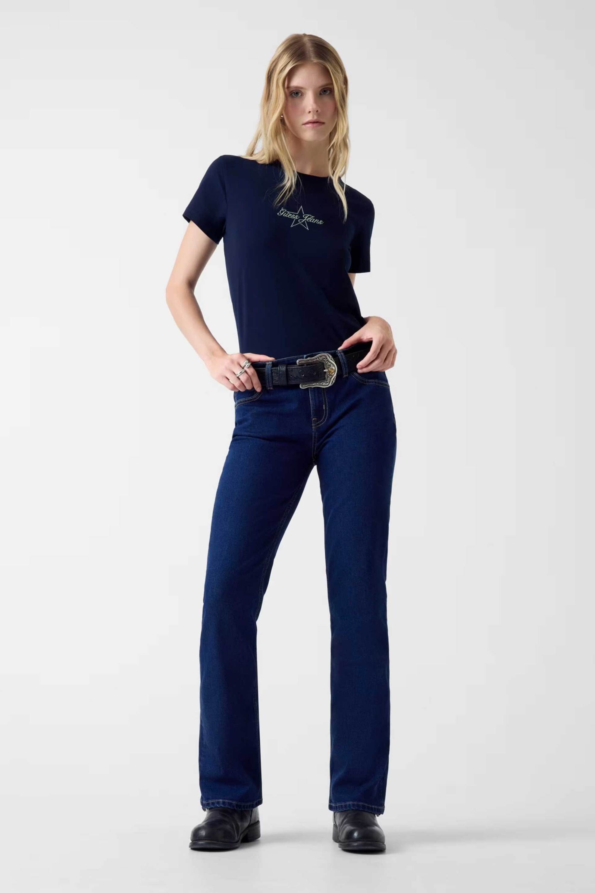 Guess γυναικείο T-shirt με λογότυπο Regular Fit - W6RI18J1314 Μπλε Σκούρο