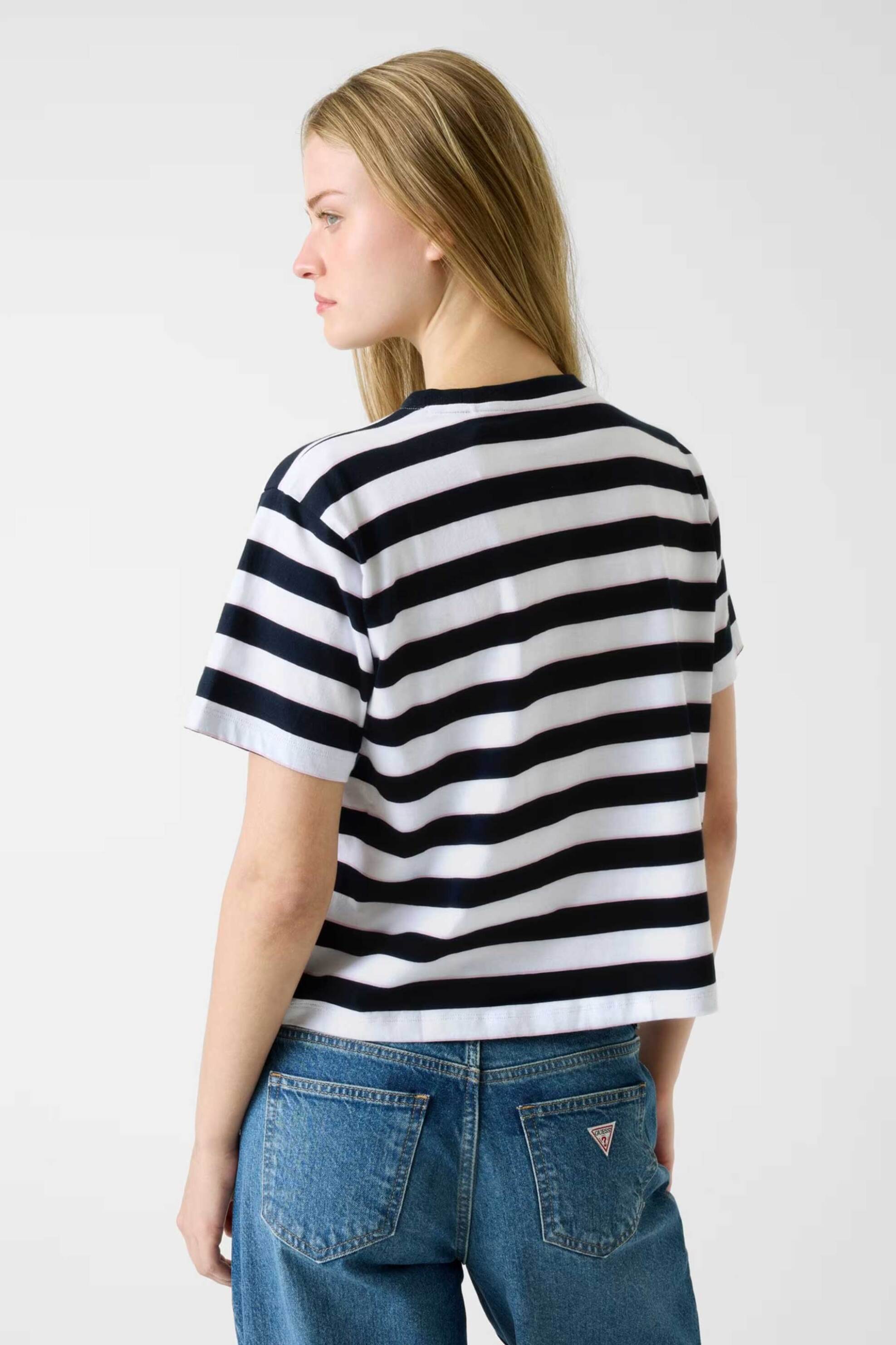 GUESS Guess γυναικείο T-shirt ριγέ με λογότυπο Regular Fit - W6RI19K8HM0 Μπλε Σκούρο - 3