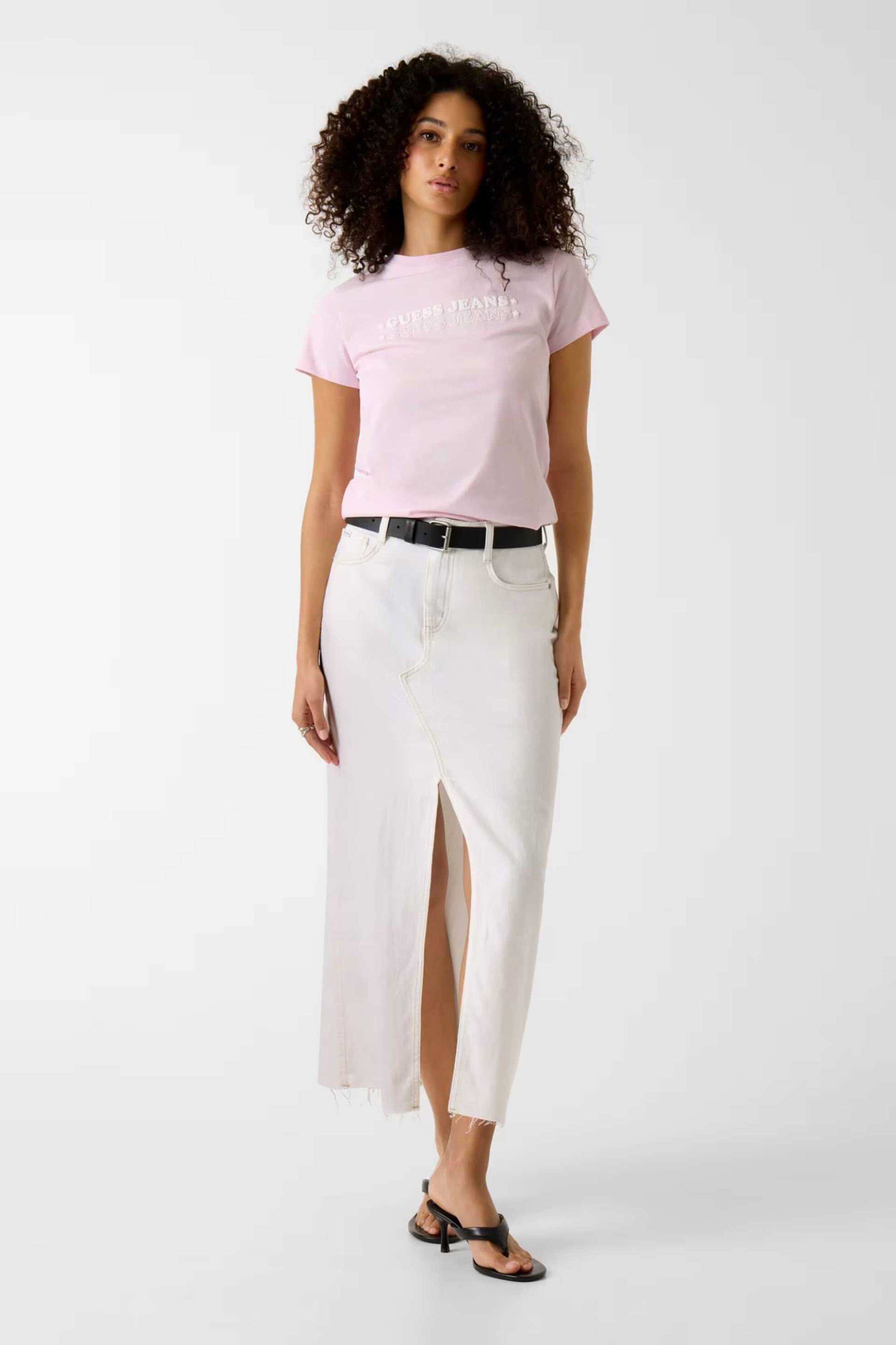 Guess γυναικείο T-shirt με λογότυπο Regular Fit - W6GIC5K8HM0 Ροζ