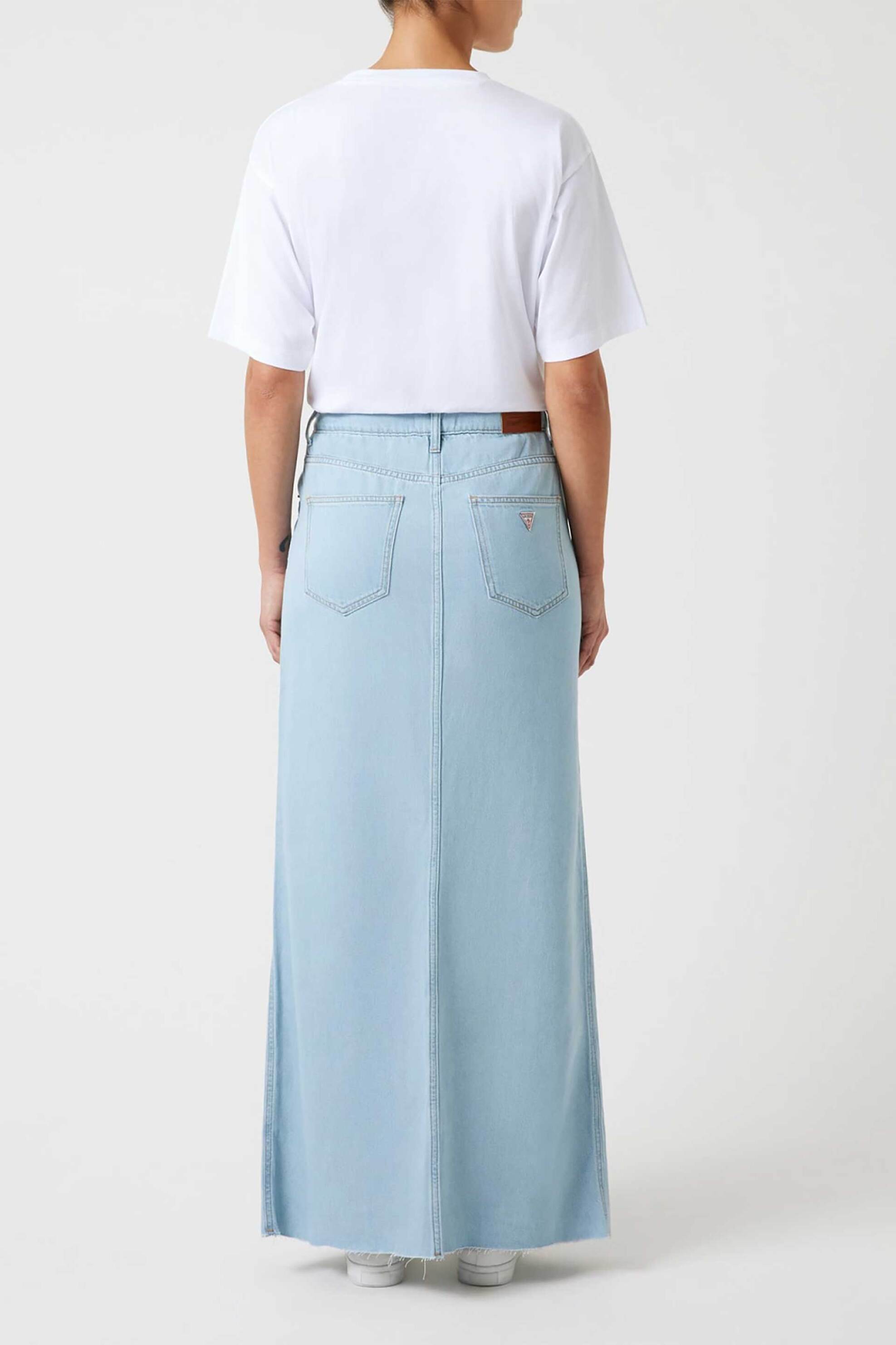 Guess γυναικεία denim maxi φούστα ψηλόμεση πεντάτσεπη με άνοιγμα - W6GD52D7902 Denim Blue Ανοιχτό
