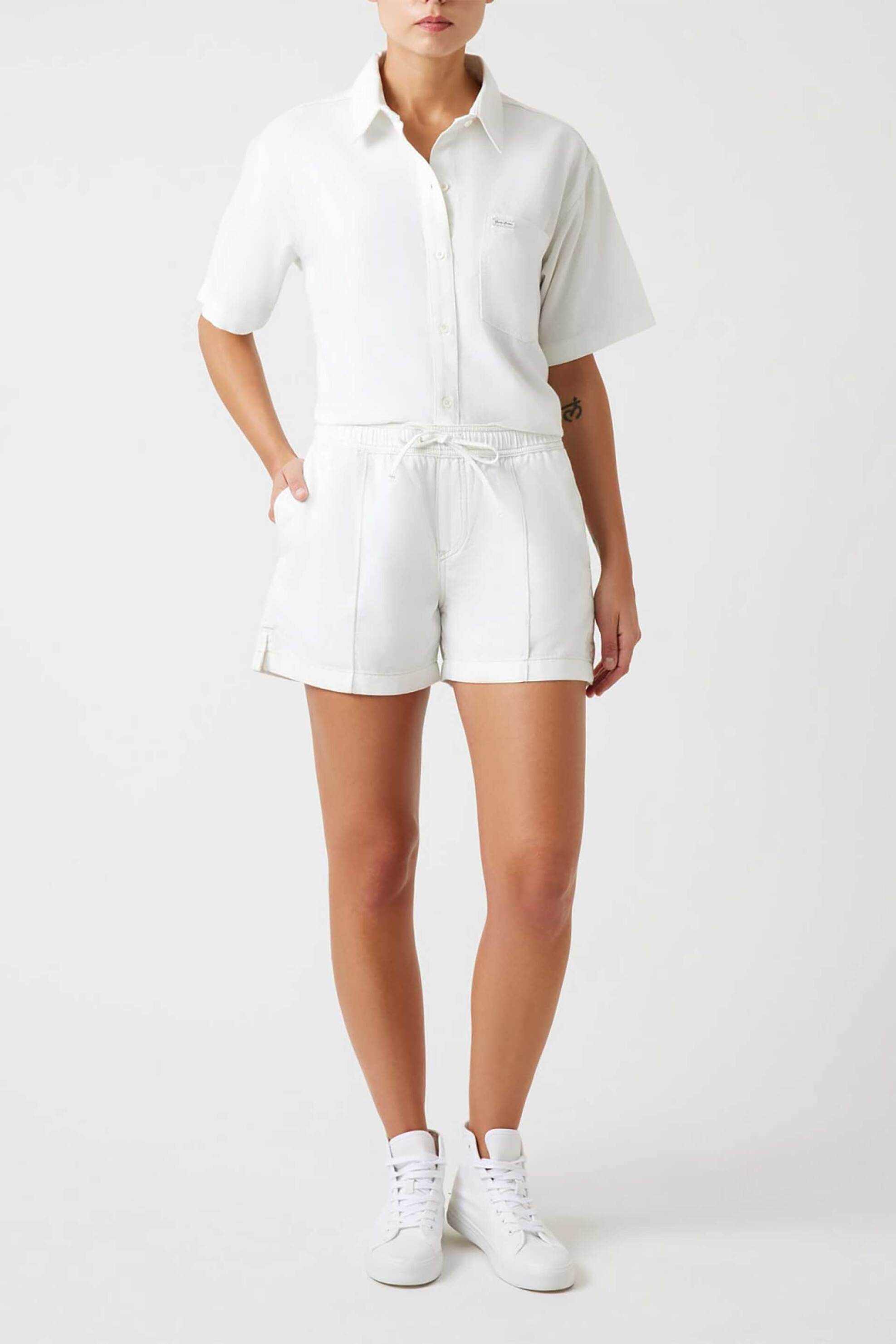 Guess γυναικείο denim σορτς ψηλόμεσο με ελαστική μέση Relaxed Fit - W6GD53D5NW2 Λευκό
