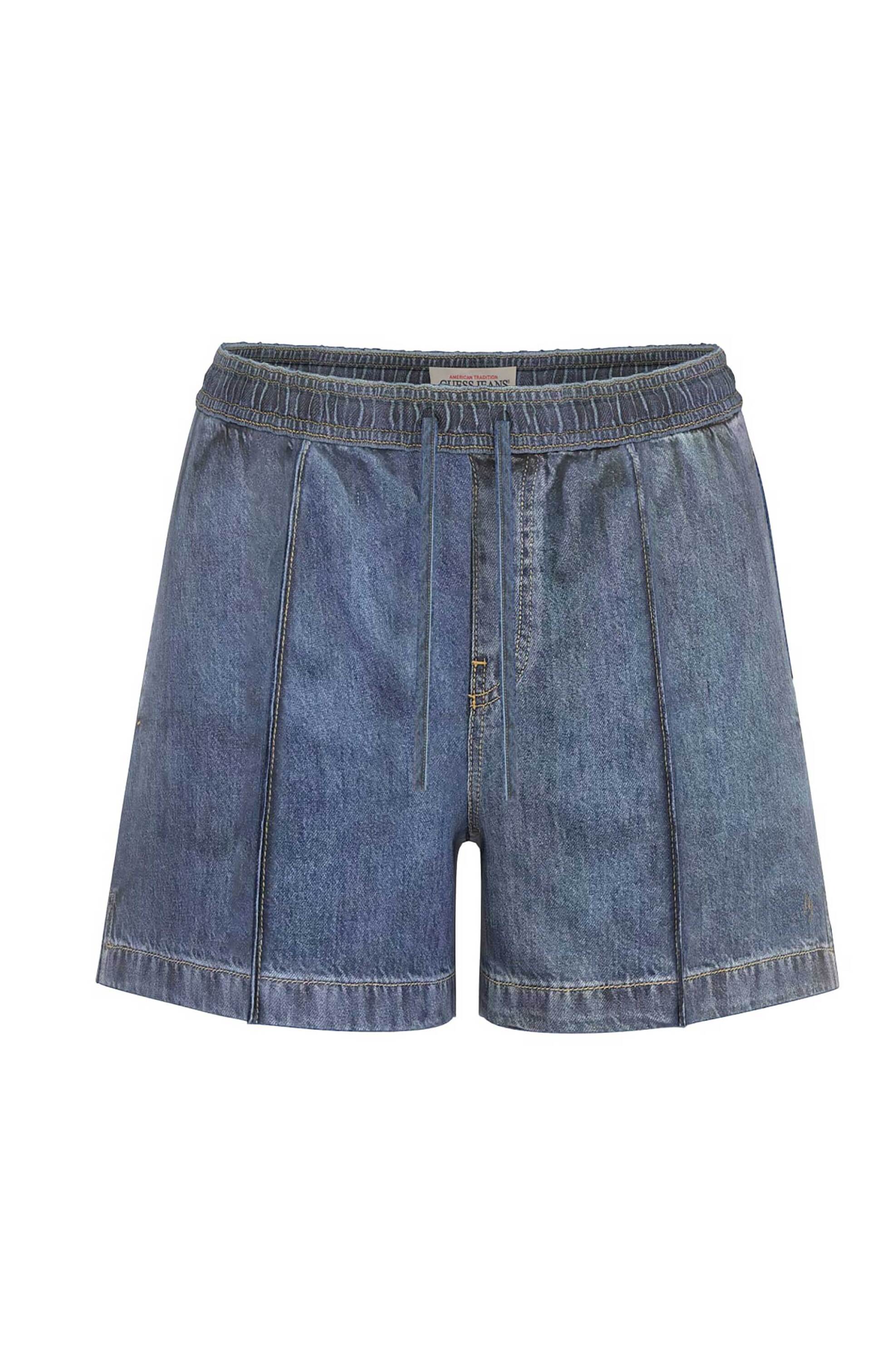 Guess γυναικείο denim σορτς ψηλόμεσο με ελαστική μέση Relaxed Fit - W6GD53D7901 Denim Blue