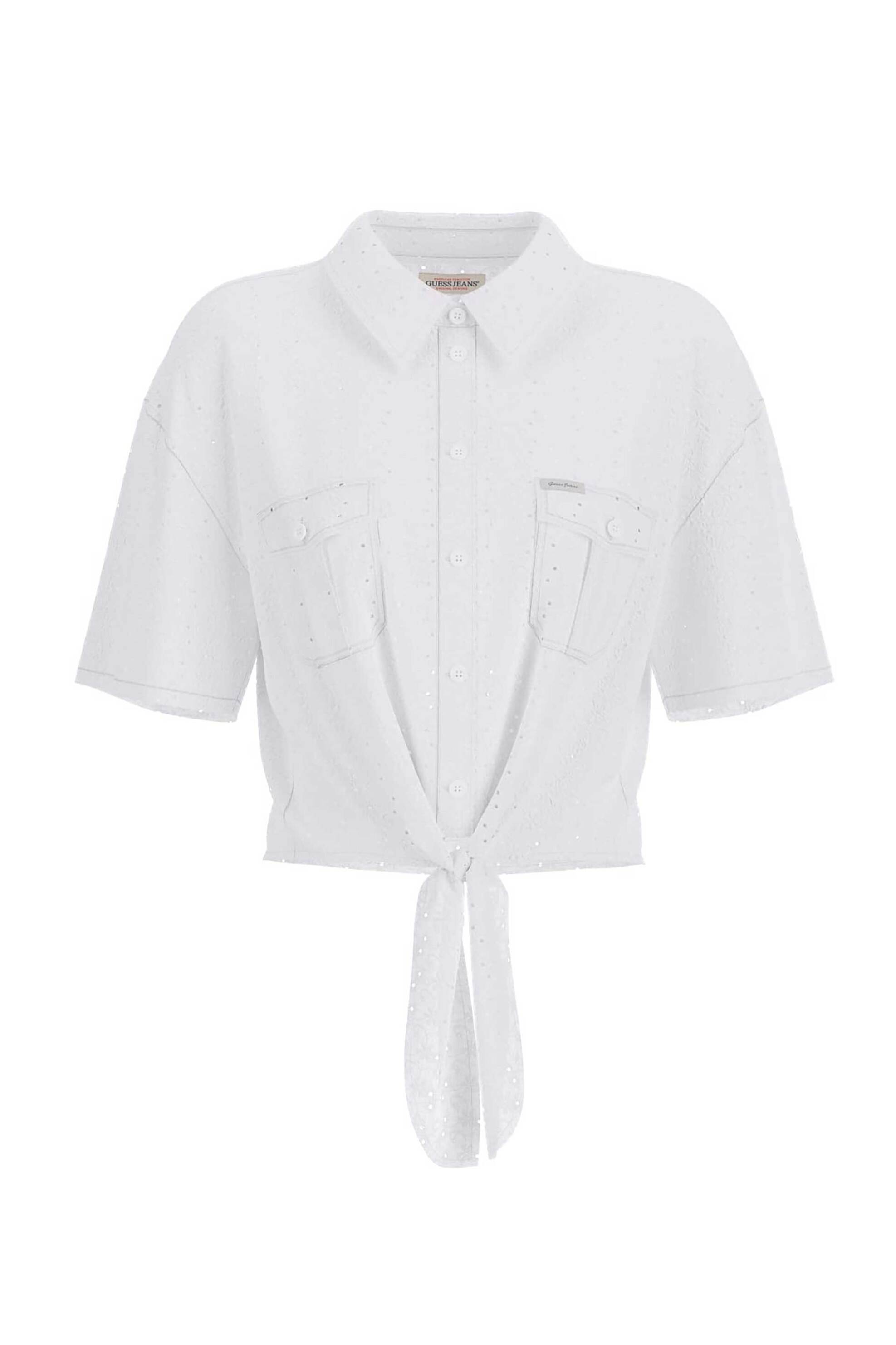 Guess γυναικείο πουκάμισο cropped με διάτρητο κεντητό σχέδιο Regular Fit - W6GHA3WO331 Λευκό