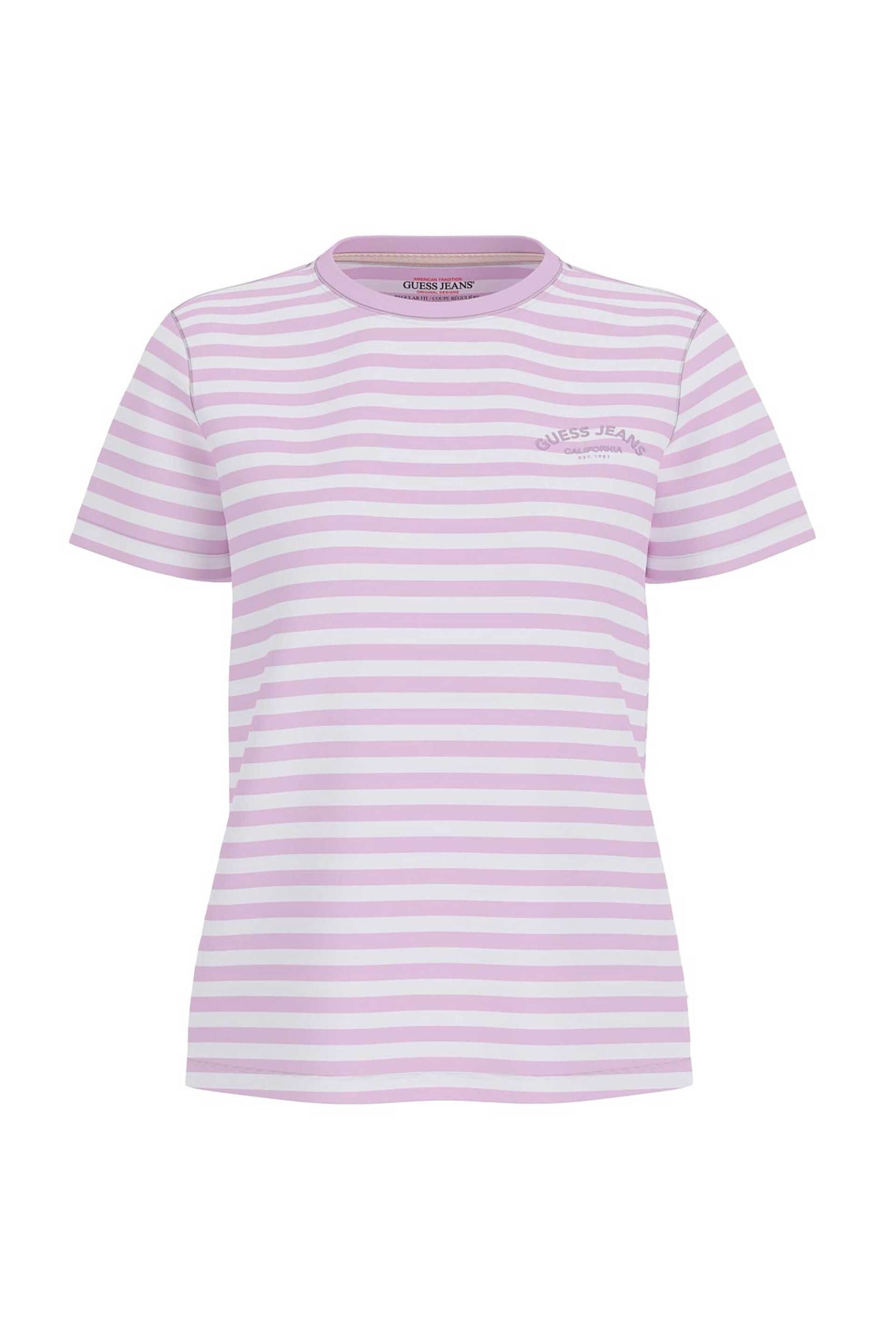 Guess γυναικείο T-shirt με ριγέ σχέδιο και logo print Regular Fit - W6GI05KCIE1 Λιλά