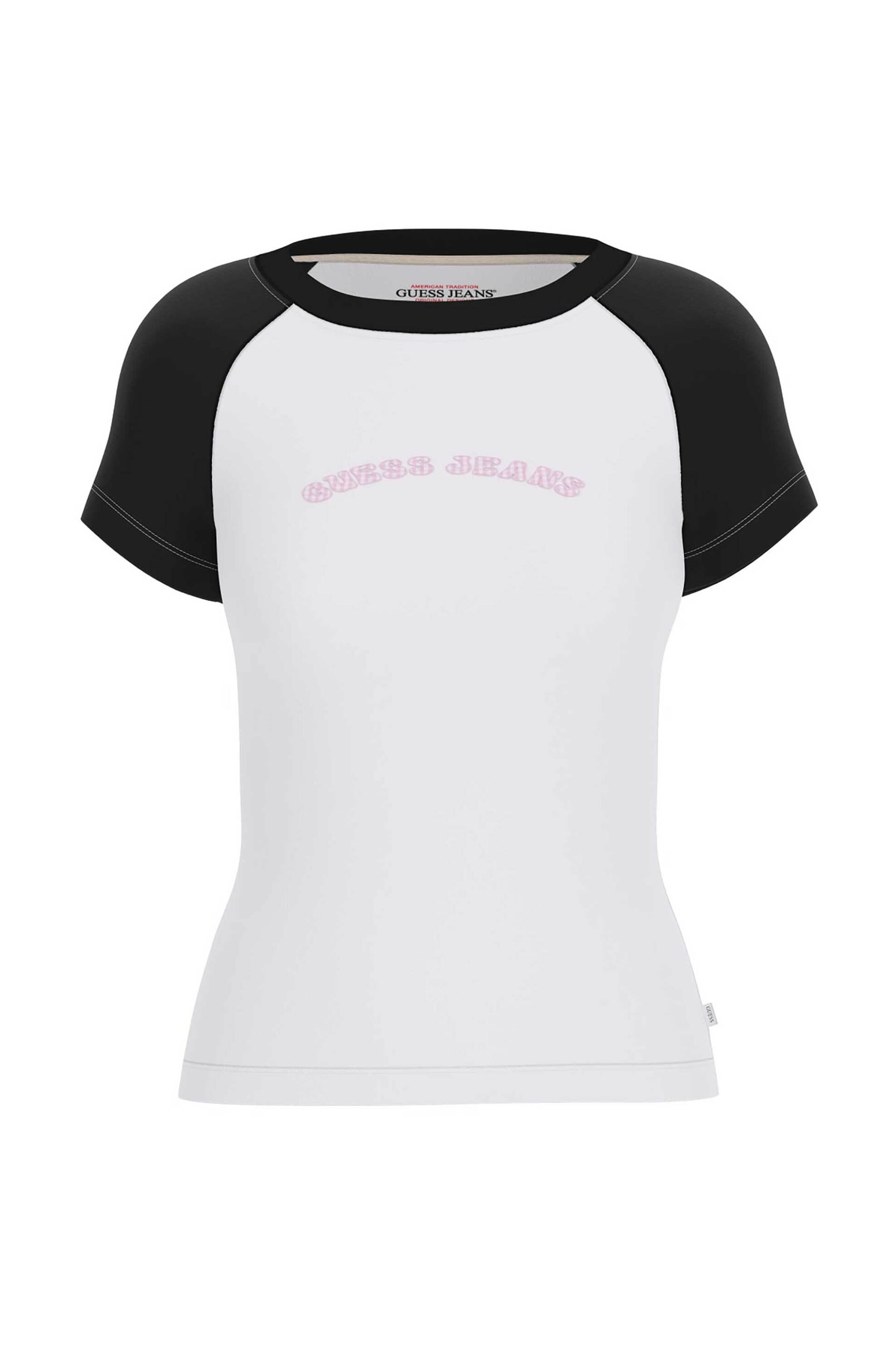 Guess γυναικείο T-shirt με διχρωμία και λογότυπο Slim Fit - W6GIB0J1314 Λευκό