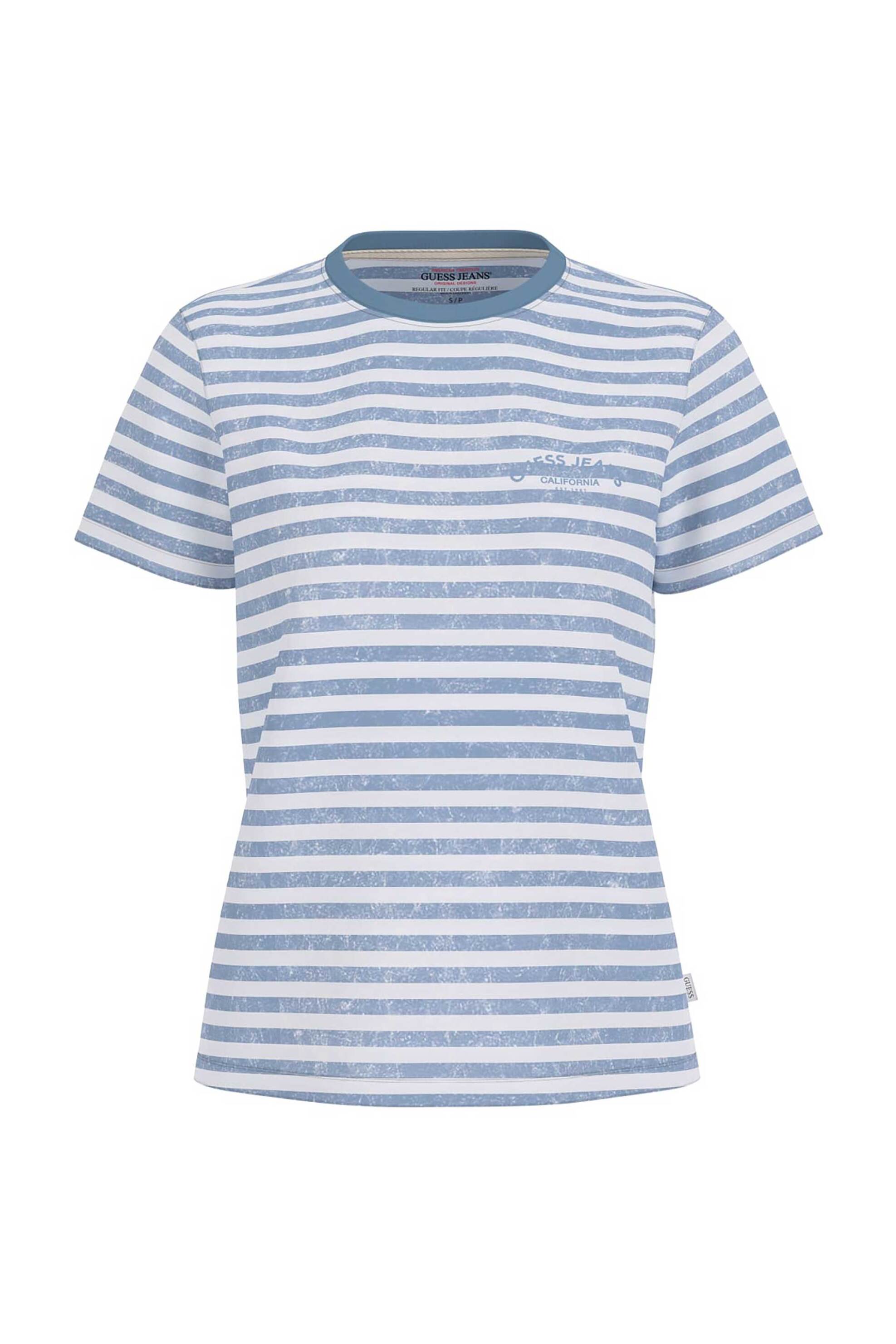 Guess γυναικείο T-shirt με ριγέ σχέδιο και logo print Regular Fit - W6GIZ3KCTF1 Μπλε