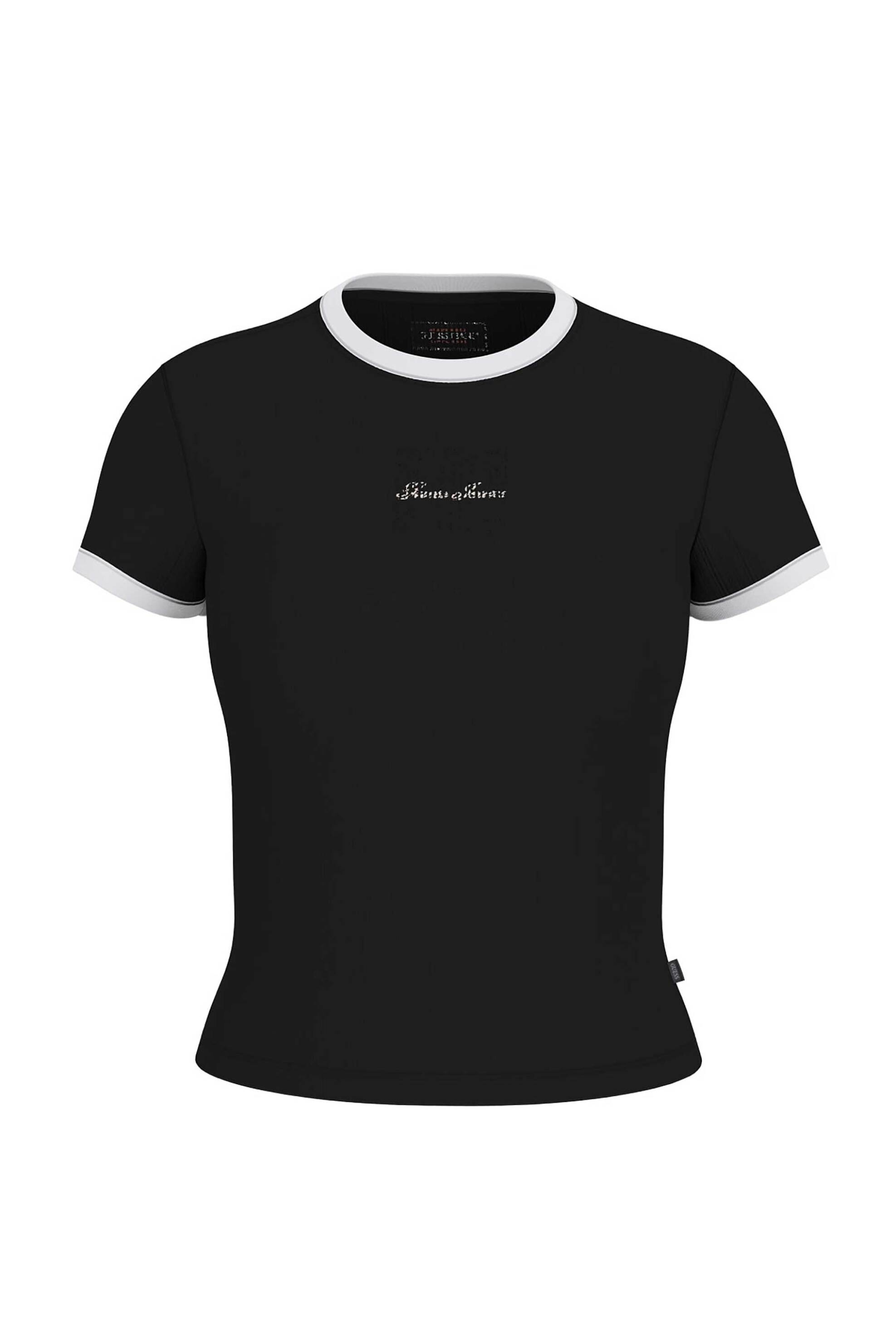 Guess γυναικείο T-shirt cropped με κεντημένο λογότυπο Slim Fit - W6GPA9KF641 Μαύρο
