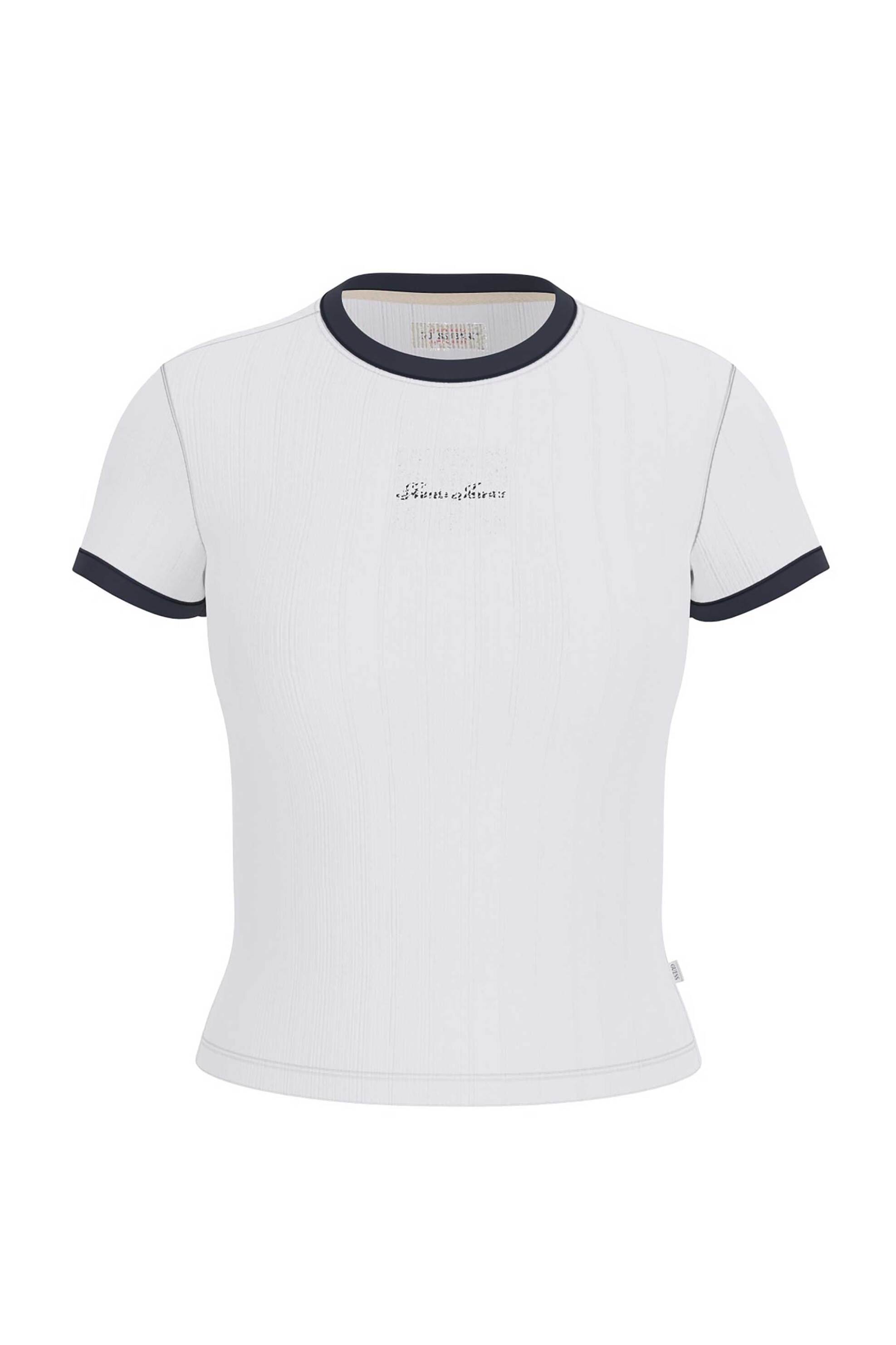 Guess γυναικείο T-shirt cropped με κεντημένο λογότυπο Slim Fit - W6GPA9KF641 Λευκό