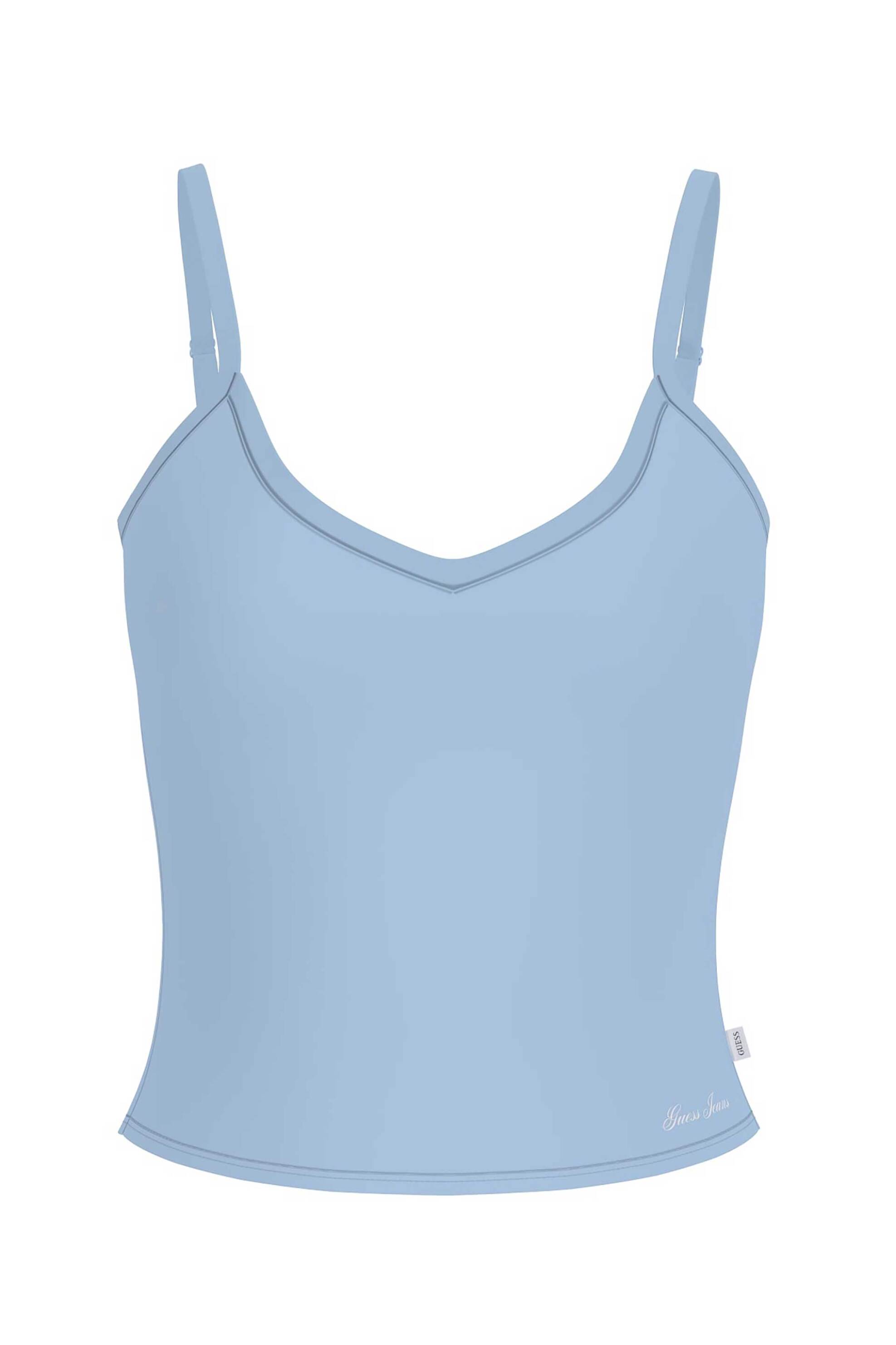 Guess γυναικείο crop top με πλεκτό σχέδιο Slim Fit - W6GPB5KG372 Μπλε Ανοιχτό