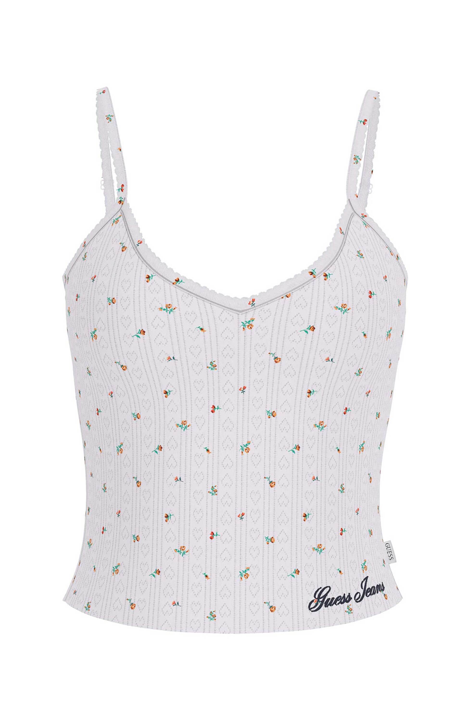 Guess γυναικείο crop top με floral print Slim Fit - W6GPB5KH172 Λευκό