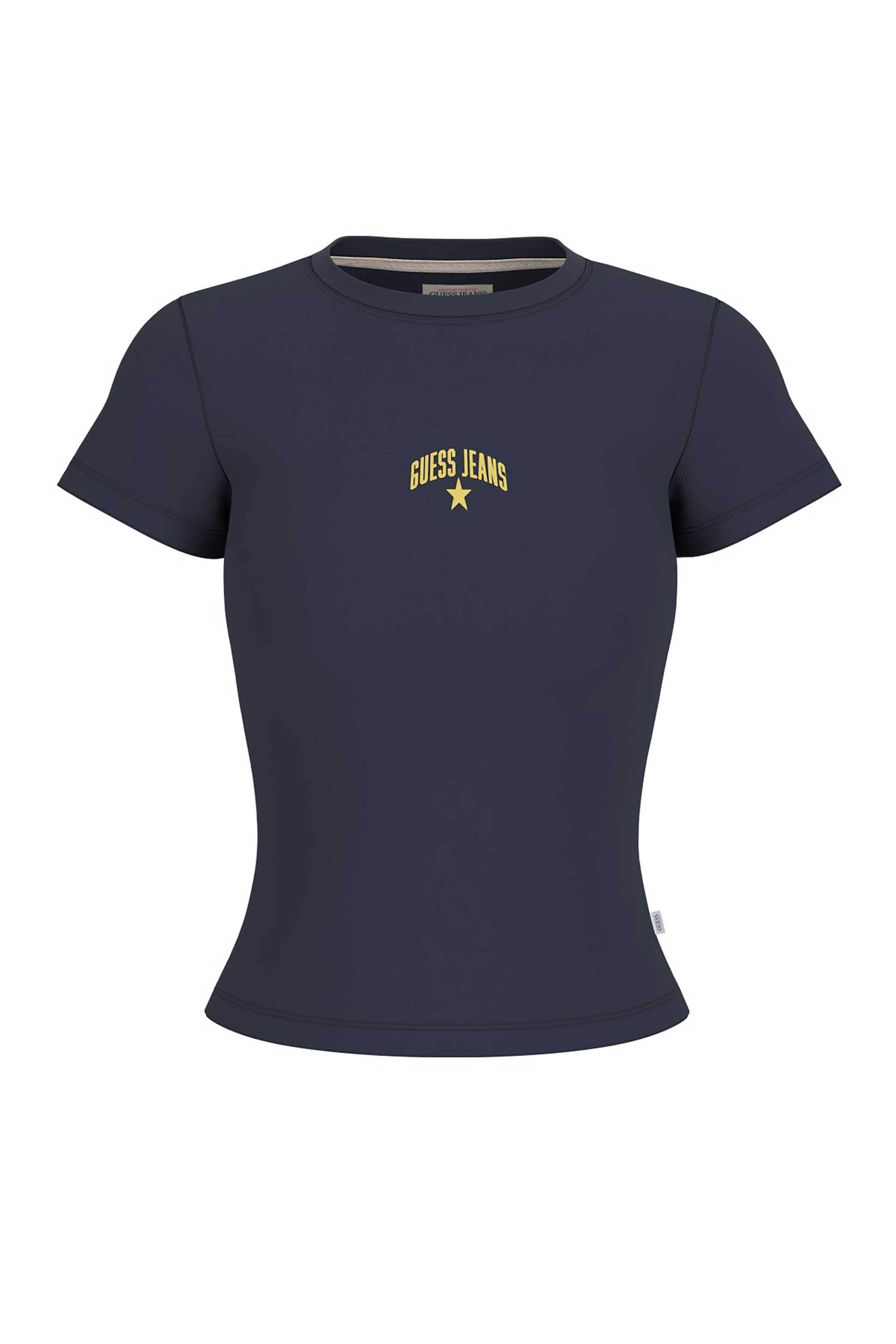 Guess γυναικείο T-shirt ribbed με κεντημένο λογότυπο Slim Fit - W6GPZ3KA0H1 Μπλε Σκούρο