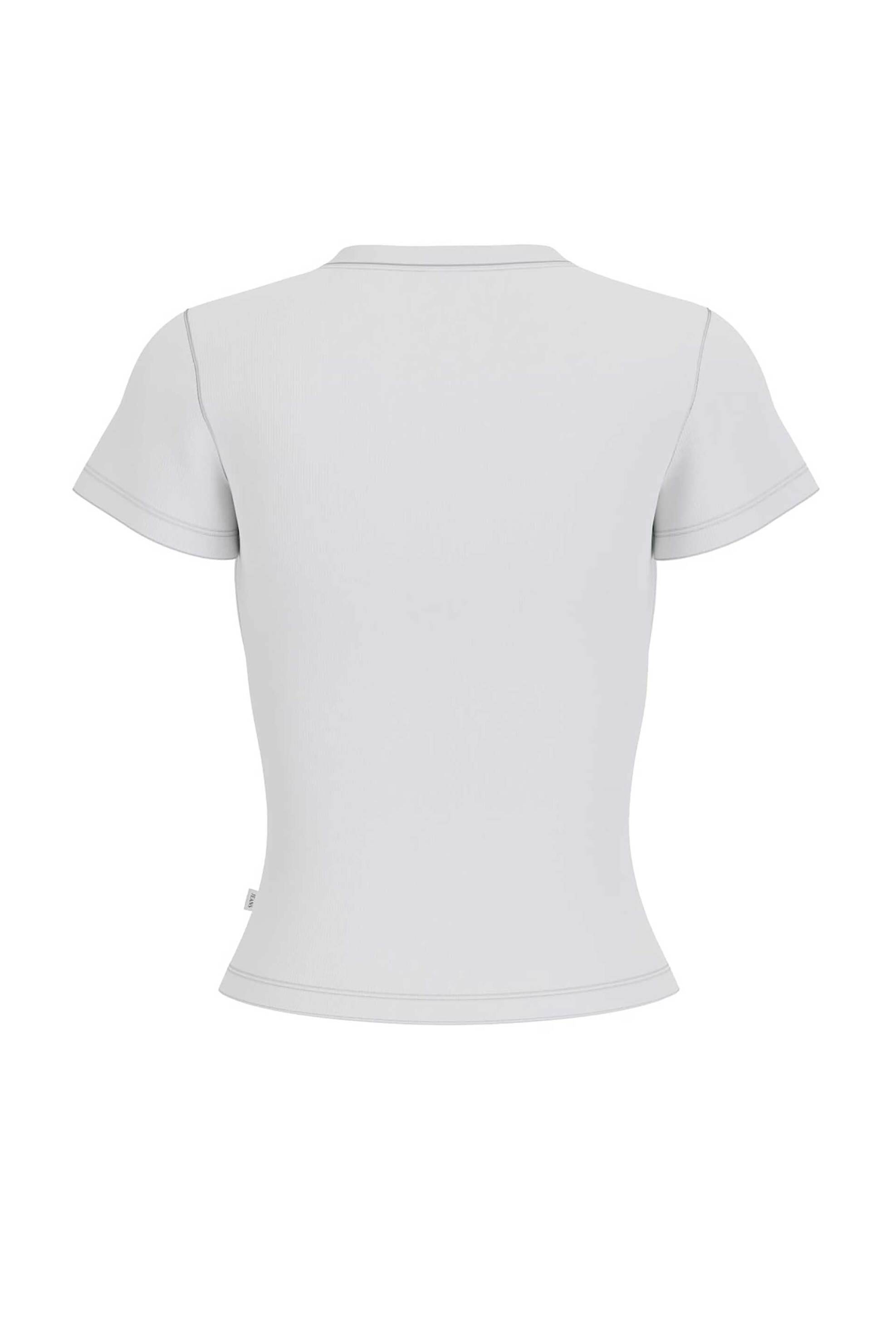 Guess γυναικείο T-shirt ribbed με κεντημένο λογότυπο Slim Fit - W6GPZ3KA0H1 Λευκό