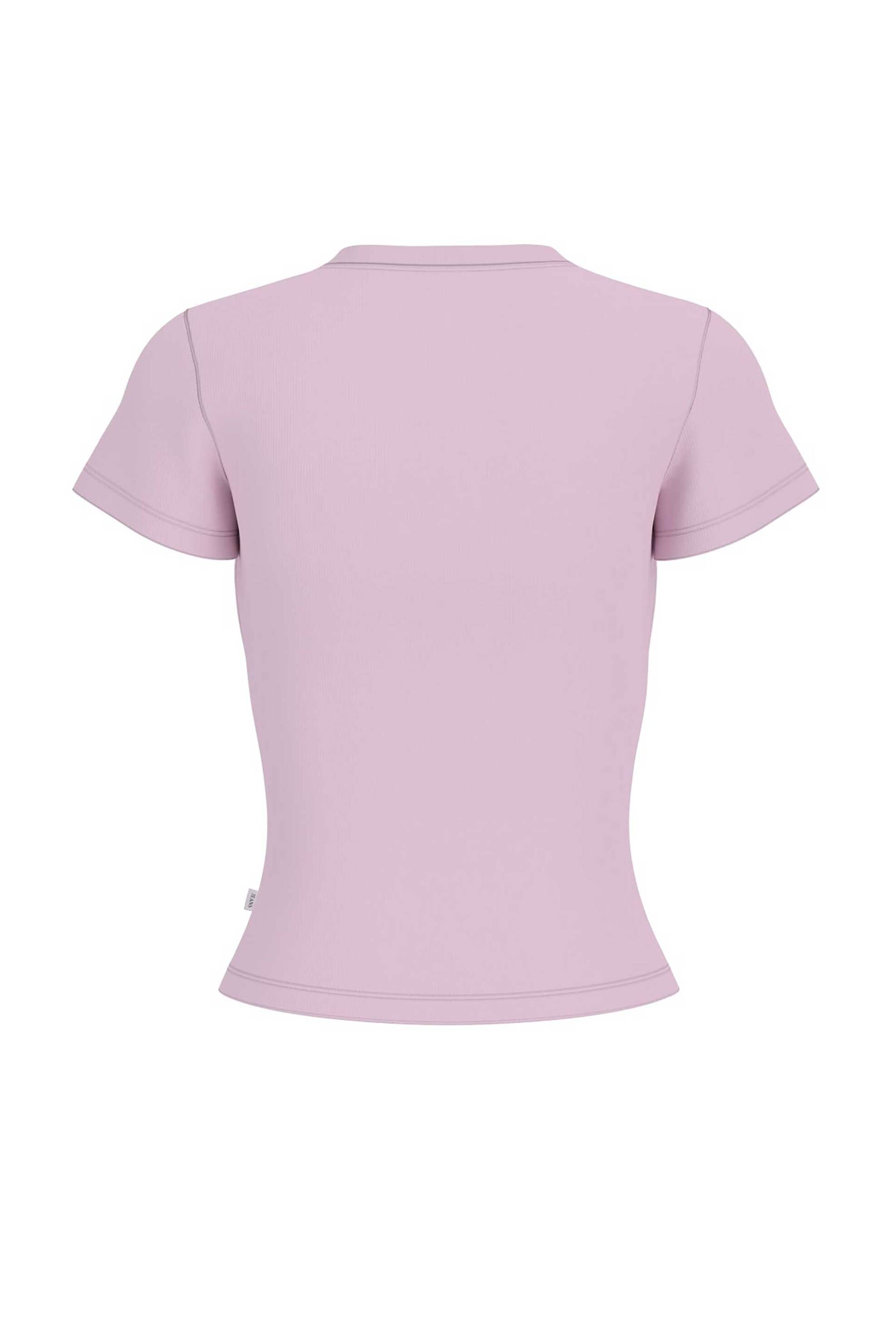 Guess γυναικείο T-shirt ribbed με κεντημένο λογότυπο Slim Fit - W6GPZ3KA0H1 Ροζ