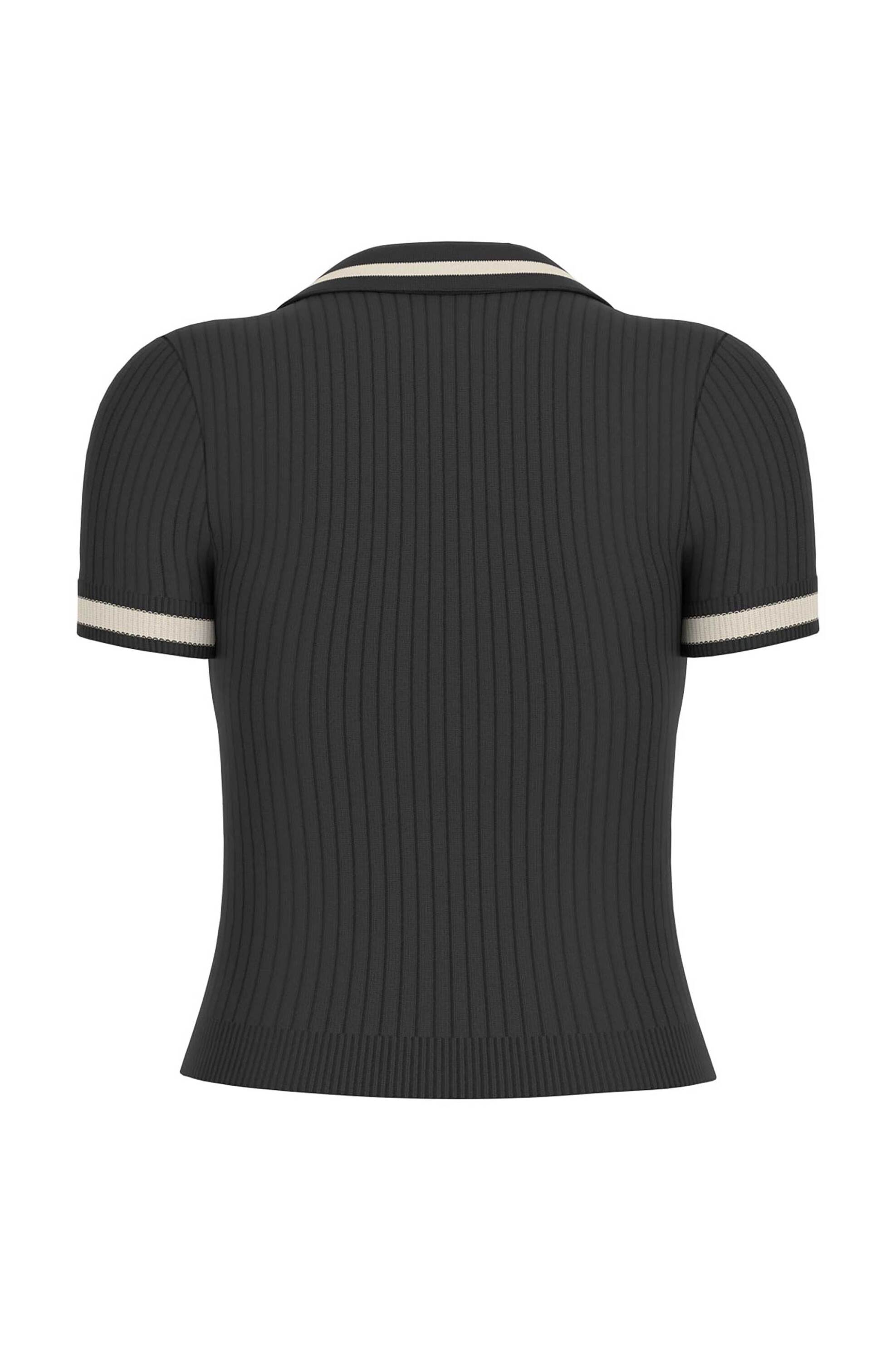 GUESS Guess γυναικεία πλεκτή μπλούζα πόλο cropped ribbed με κεντημένο monogram Slim Fit - W6GRZ1Z3P32 Μαύρο - 2