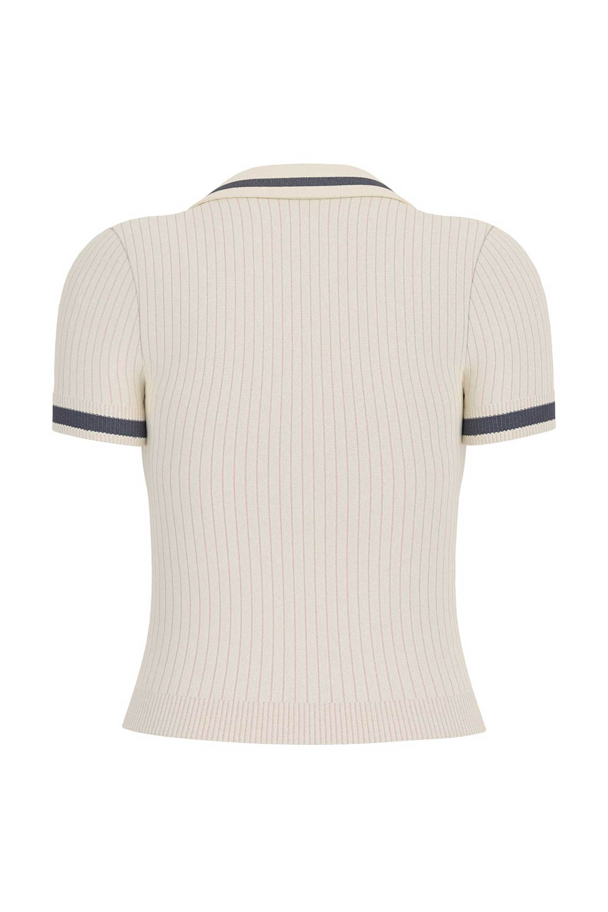 GUESS Guess γυναικεία πλεκτή μπλούζα πόλο cropped ribbed με κεντημένο monogram Slim Fit - W6GRZ1Z3P32 Λευκό - 2