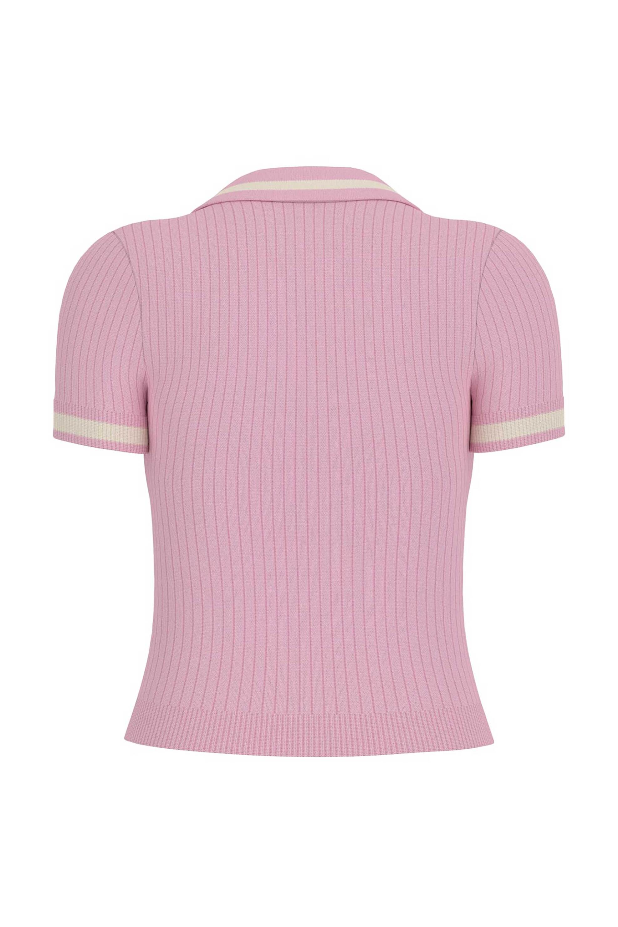 GUESS Guess γυναικεία πλεκτή μπλούζα πόλο cropped ribbed με κεντημένο monogram Slim Fit - W6GRZ1Z3P32 Ροζ - 2
