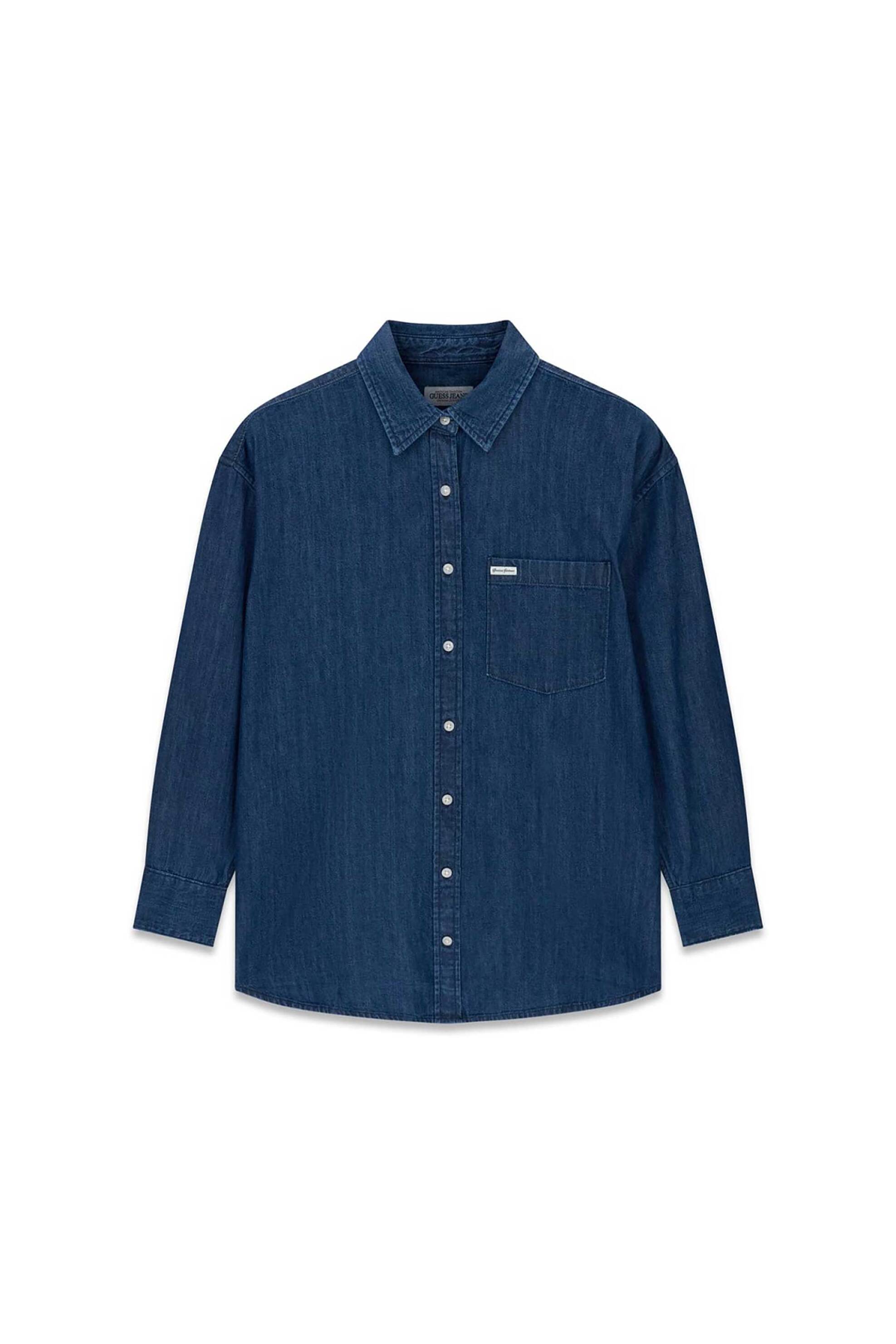 Guess γυναικείο denim πουκάμισο με τσέπη Relaxed Fit - W6YHC2D1195 Denim Blue Σκούρο
