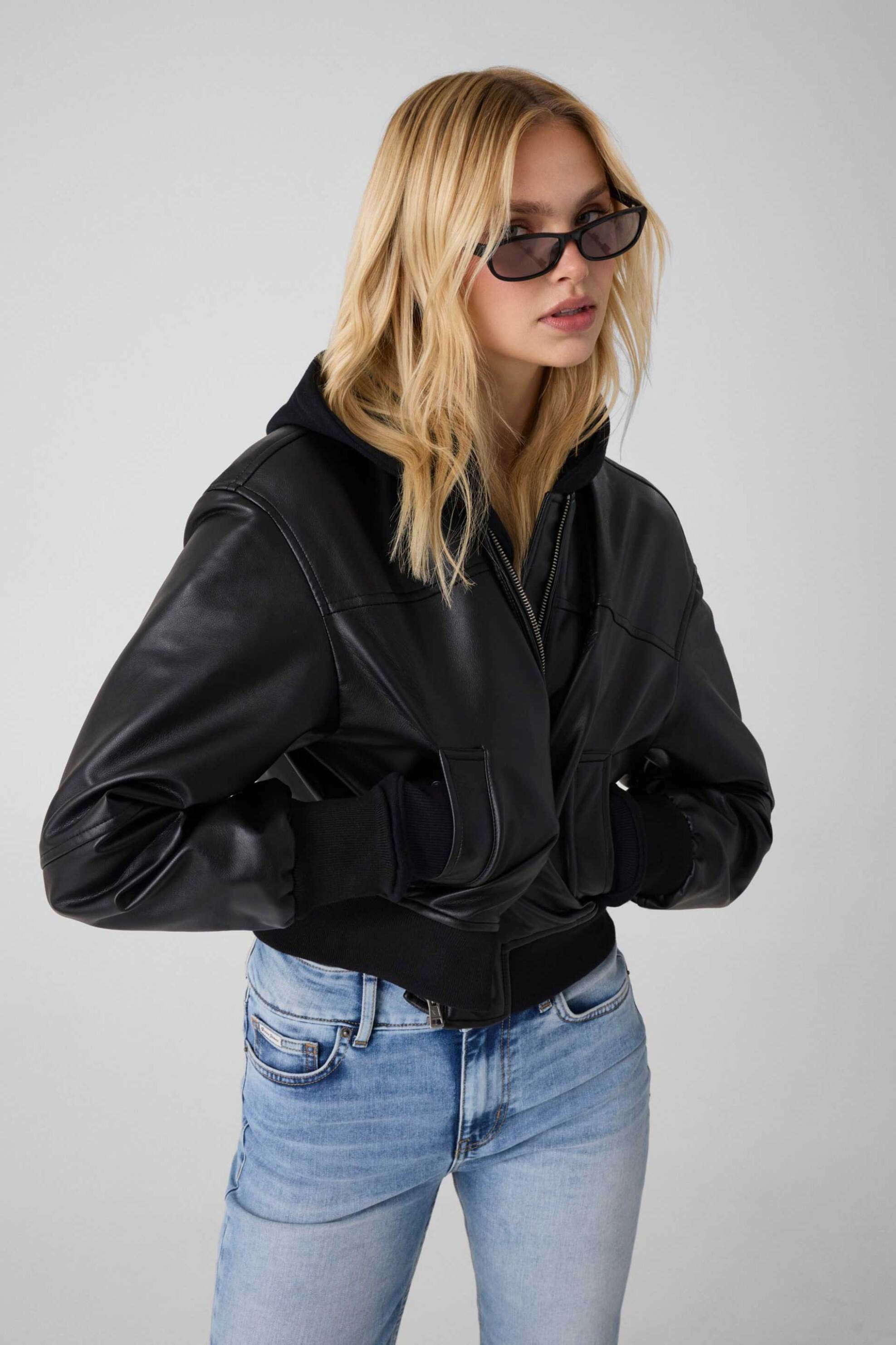 Guess γυναικείο bomber jacket faux leather - W6YL01W2525 Μαύρο