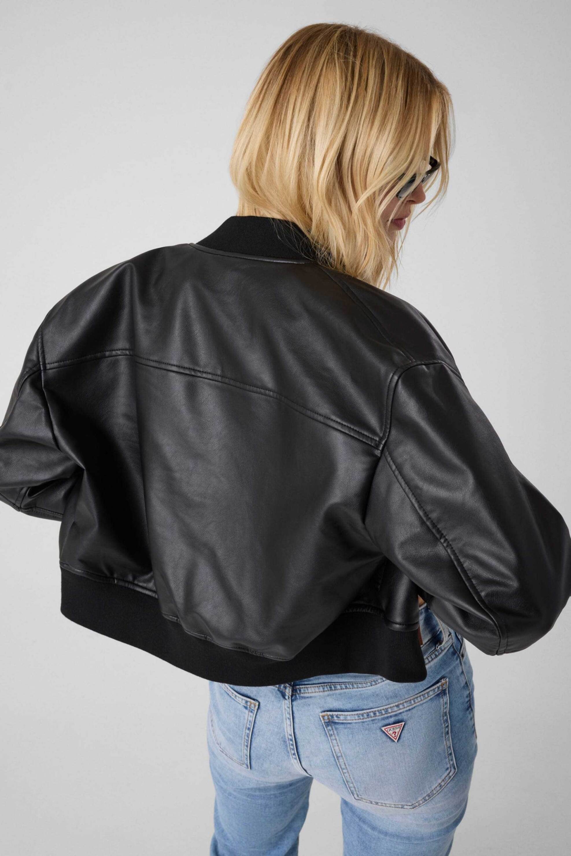 Guess Γυναικείο Bomber Jacket Faux Leather - W6Yl01W2525 Μαύρο