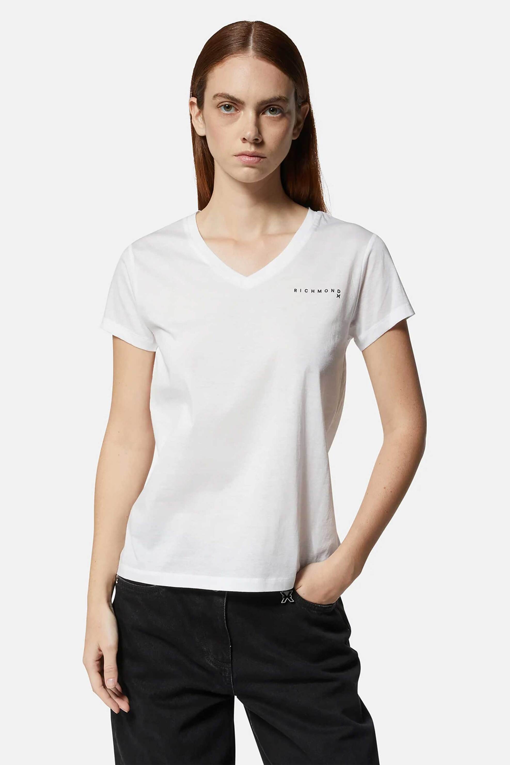 John Richmond γυναικείο T-shirt με λαιμόκοψη V "Niurka" - UWP25098TS Λευκό