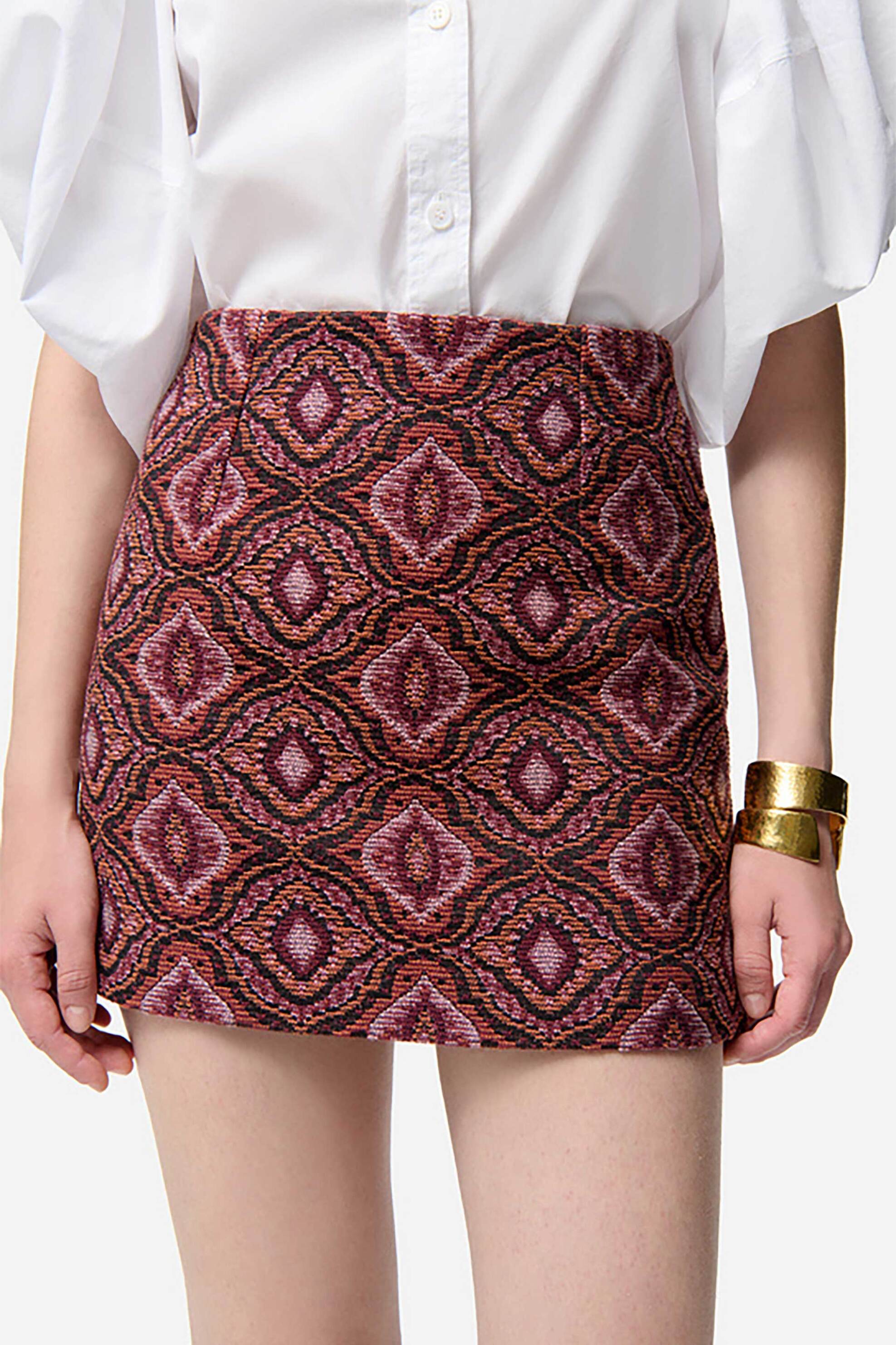 Vanessa Bruno γυναικεία mini φούστα jacquard με γεωμετρικό σχέδιο "Fall" - 5HVA10-V07777 Μπορντό φωτογραφία