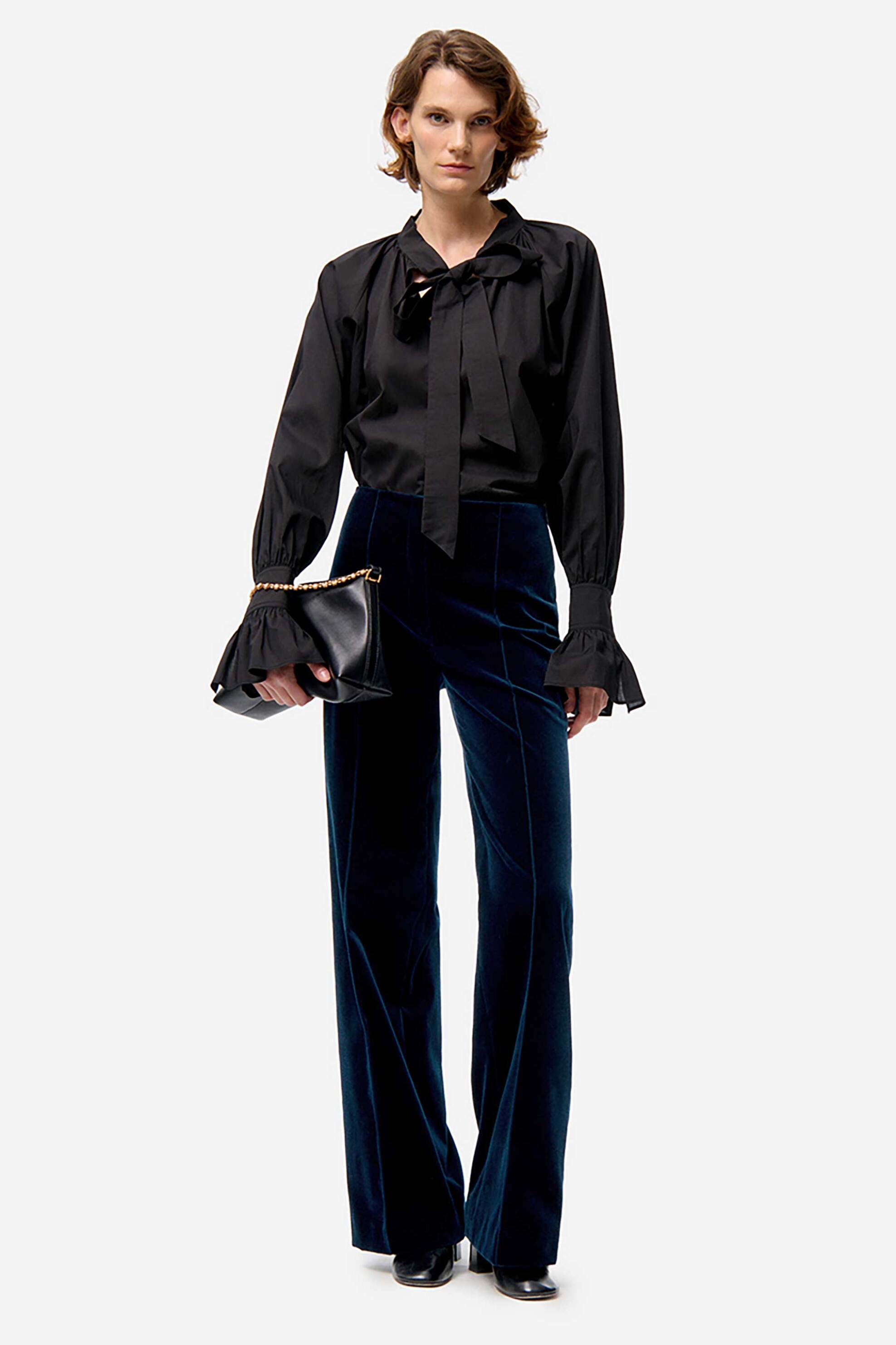 VANESSA BRUNO Vanessa Bruno γυναικείο παντελόνι velvet Straight Fit "Faru" - 9HVA85-V04746 Πετρόλ