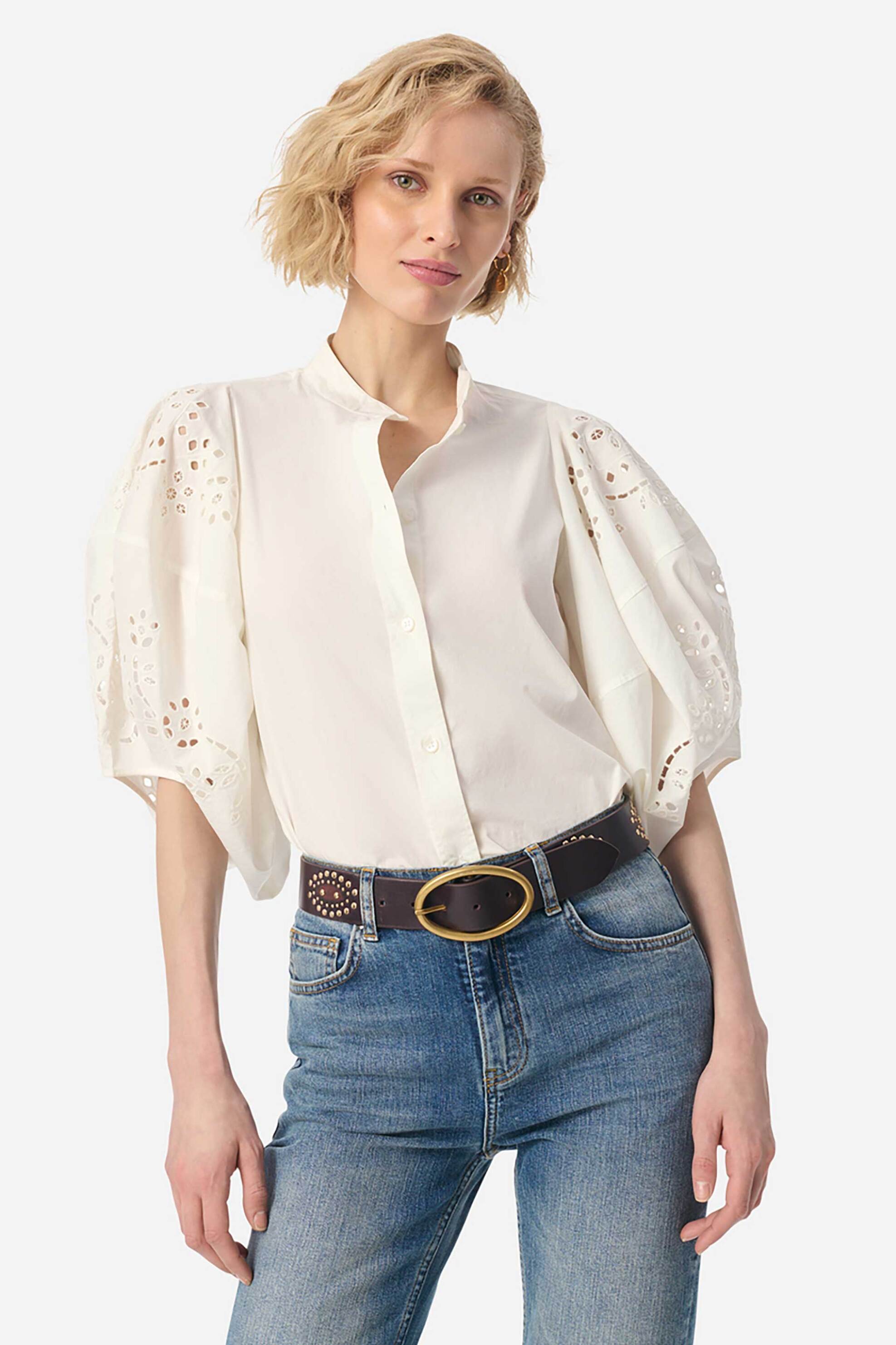 Vanessa Bruno γυναικείο πουκάμισο με διάτρητο σχέδιο "Felicie" - 6EVA04-V09829 Εκρού