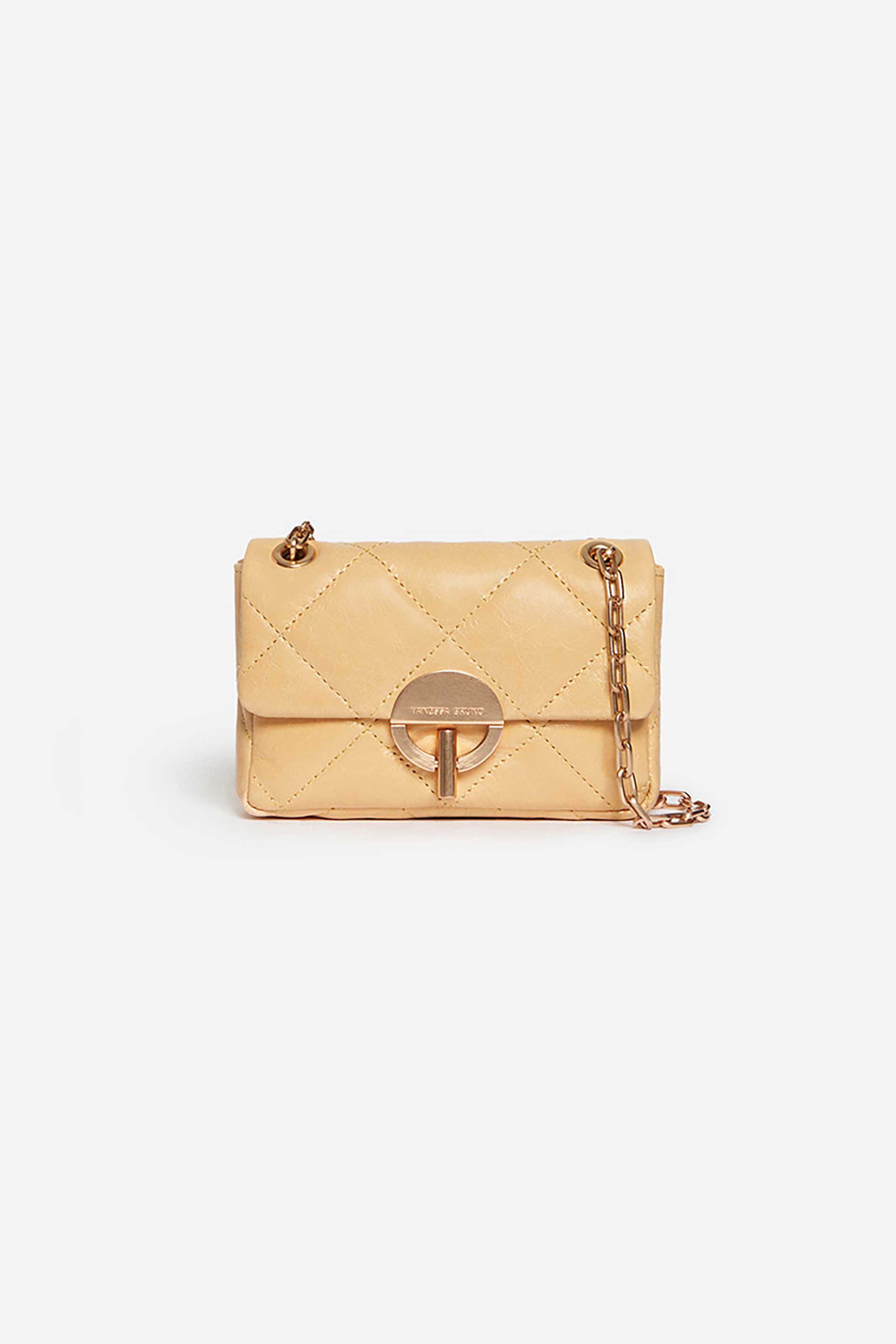 VANESSA BRUNO Vanessa Bruno γυναικεία δερμάτινη τσάντα ώμου/crossbody με καπιτονέ σχέδιο "Moon Small" - 4HVD84-V40326 Κίτρινο Ανοιχτό
