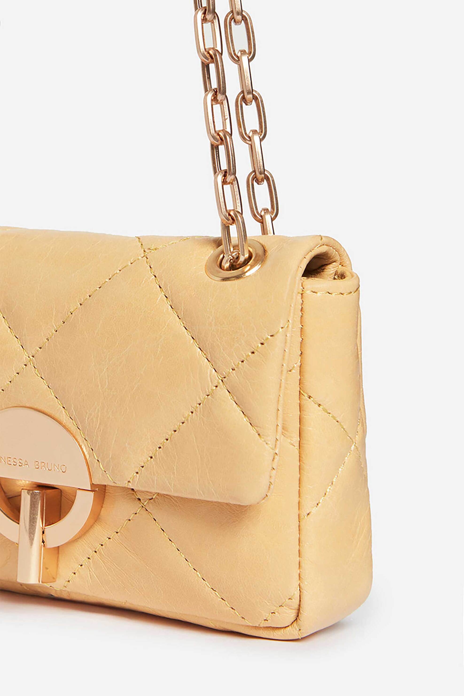 Vanessa Bruno γυναικεία δερμάτινη τσάντα ώμου/crossbody με καπιτονέ σχέδιο "Moon Small" - 4HVD84-V40326 Κίτρινο Ανοιχτό φωτογραφία