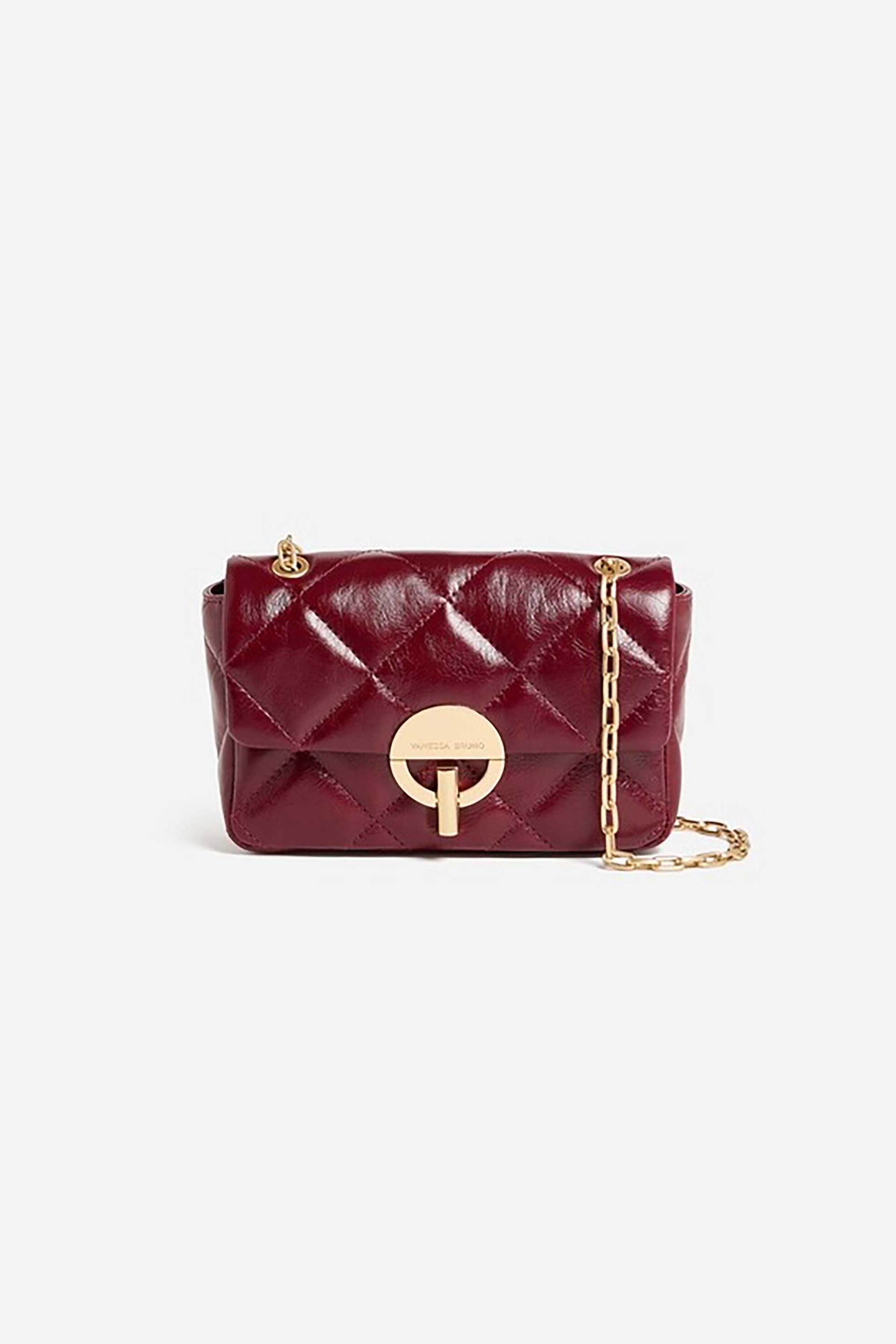 VANESSA BRUNO Vanessa Bruno γυναικεία δερμάτινη τσάντα ώμου/crossbody με καπιτονέ σχέδιο "Moon Medium" - 4HVD84-V40533 Βυσσινί