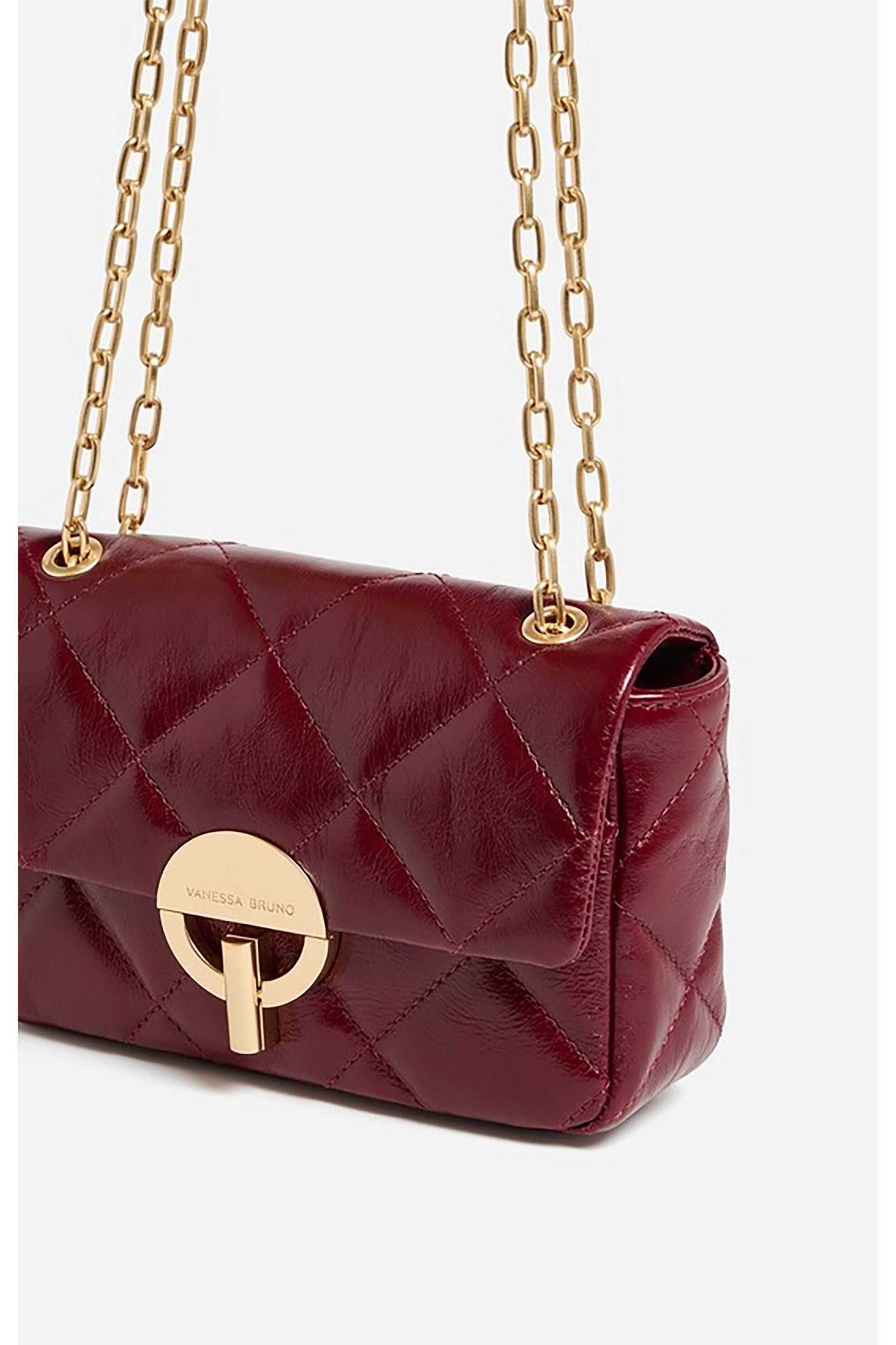 VANESSA BRUNO Vanessa Bruno γυναικεία δερμάτινη τσάντα ώμου/crossbody με καπιτονέ σχέδιο "Moon Medium" - 4HVD84-V40533 Βυσσινί - 3