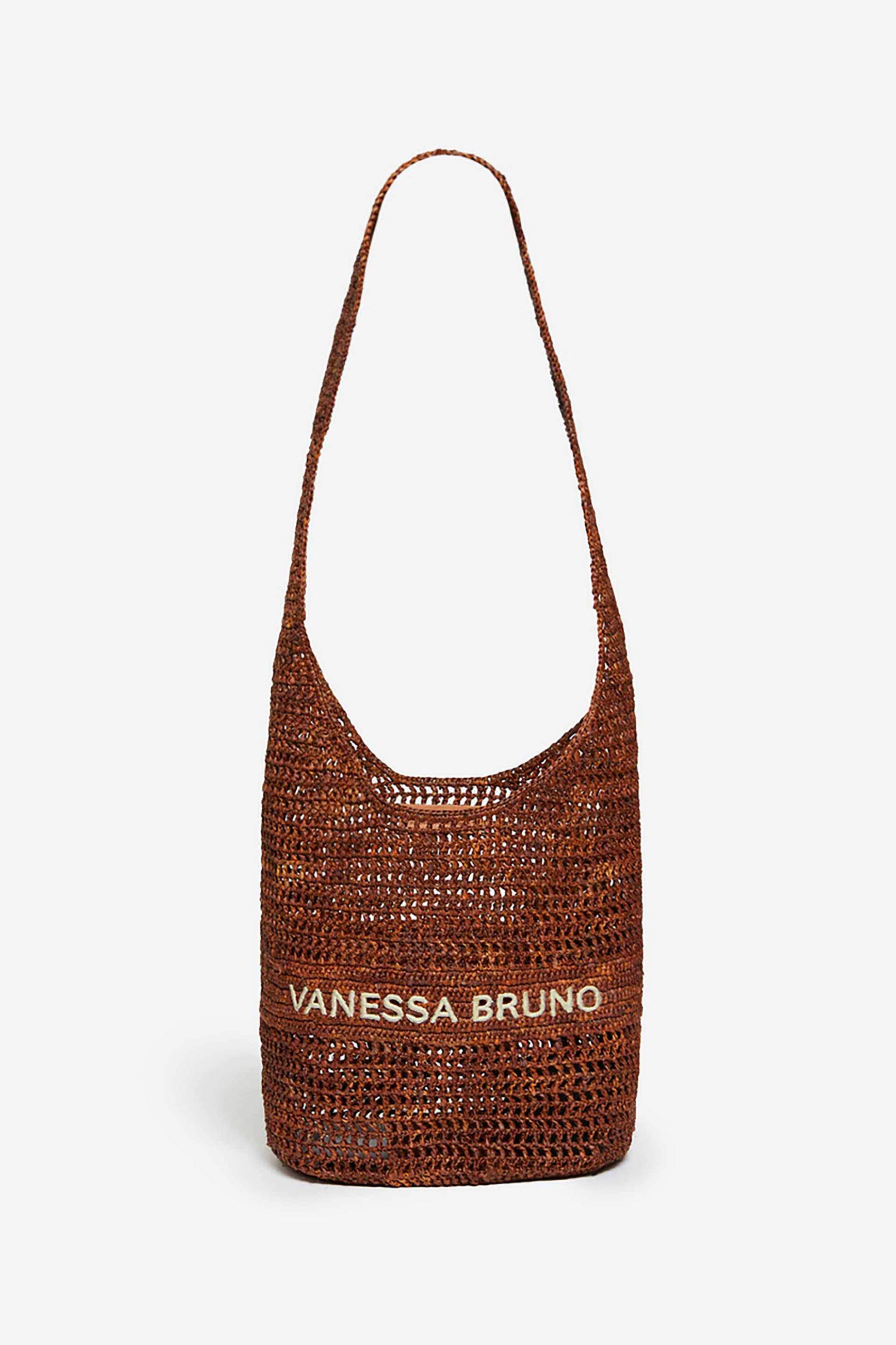 VANESSA BRUNO Vanessa Bruno γυναικεία τσάντα hobo με διάτρητο σχέδιο και κεντημένο λογότυπο "Raffia" - 3EVE60-V40890 Καφέ