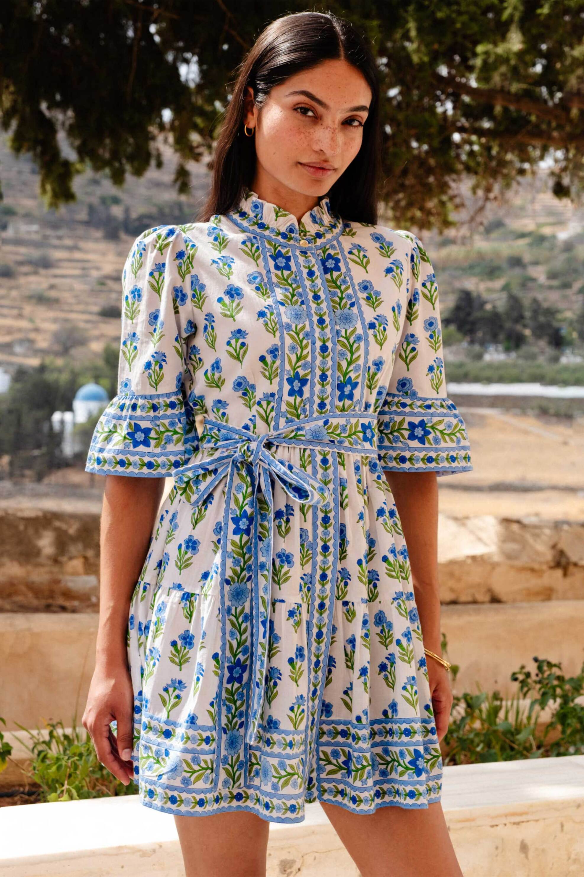 PINK CITY PRINTS Pink City Prints γυναικείο mini φόρεμα "Gemma" - GEMMA Γαλάζιο