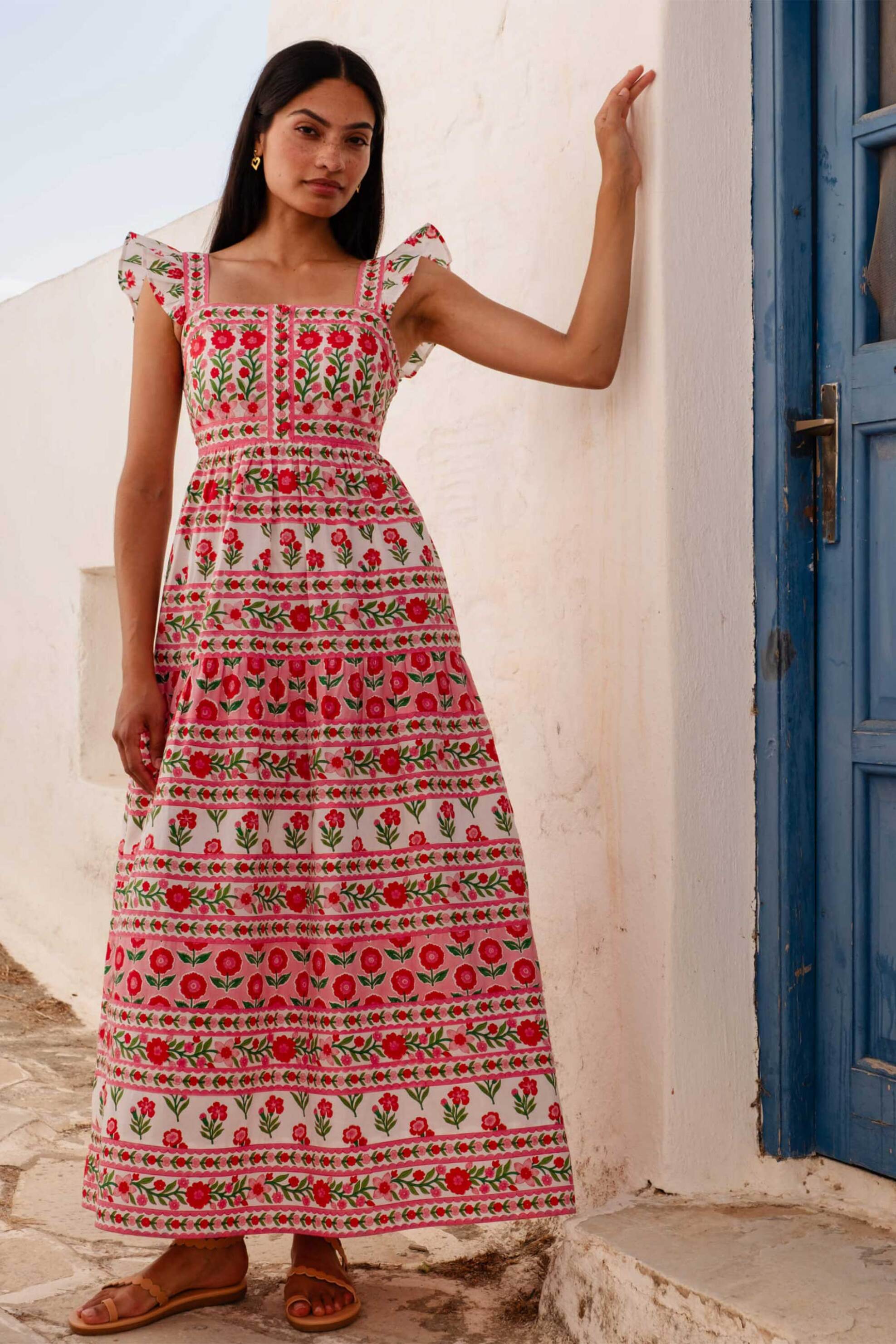 PINK CITY PRINTS Pink City Prints γυναικείο maxi φόρεμα "Lucia" - LUCIA Ροζ