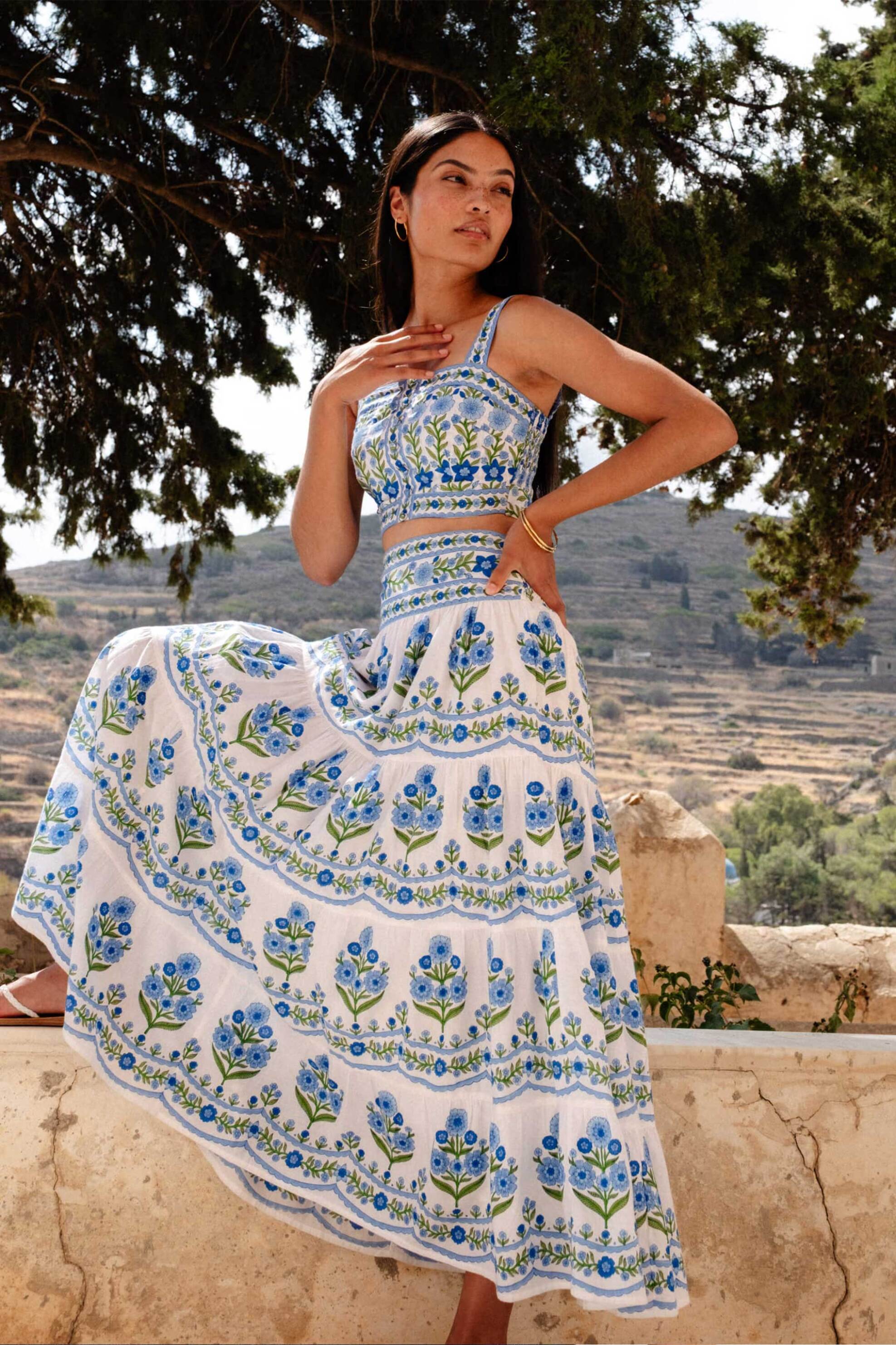 Pink City Prints γυναικεία φούστα με floral print "Rah Rah" - RAH RAH 1 Γαλάζιο φωτογραφία