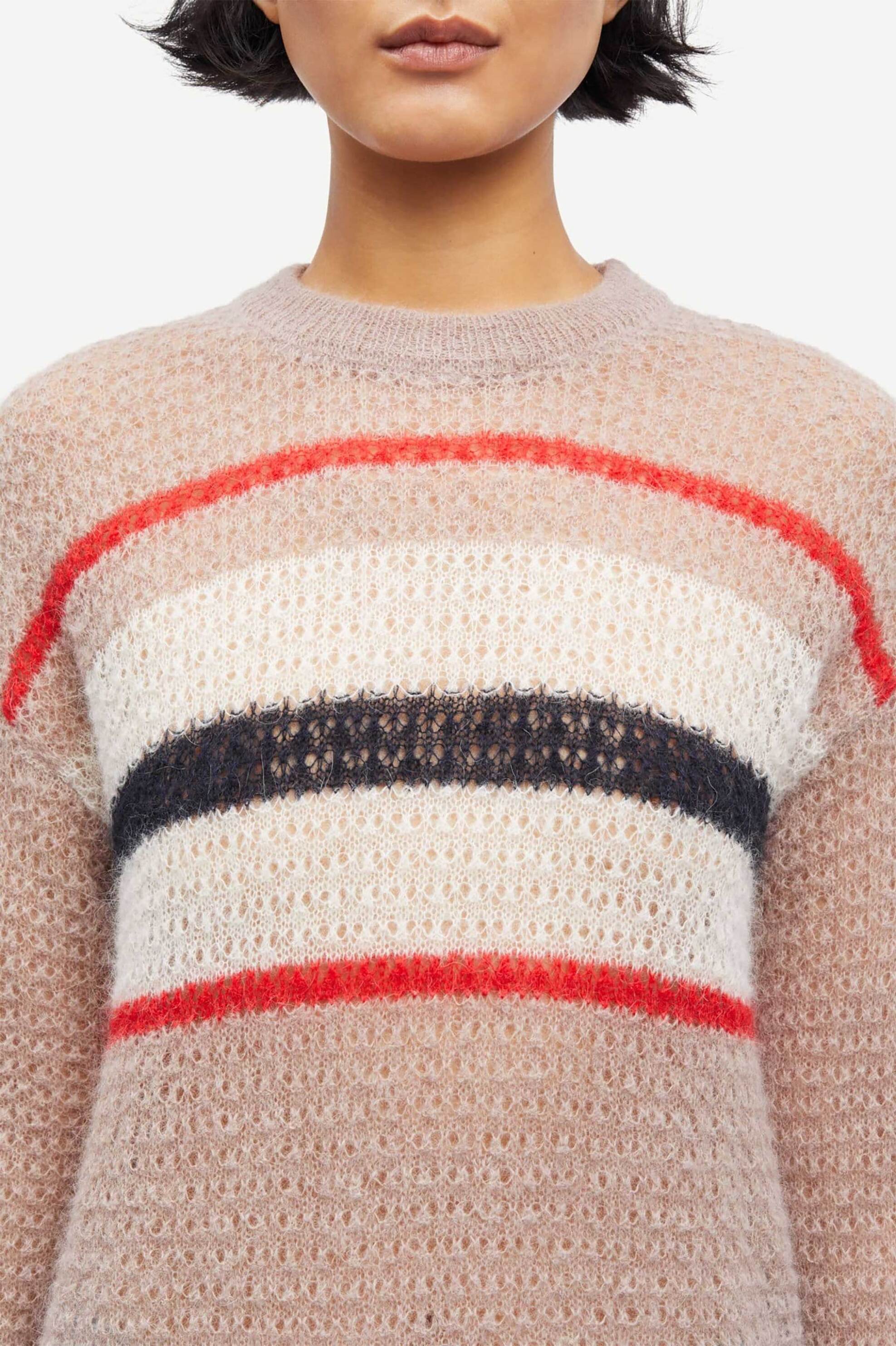 Samsøe Samsøe γυναικείο πουλόβερ με ριγέ σχέδιο ribbed "Sarosalia" . - F25200117 Ροζ φωτογραφία