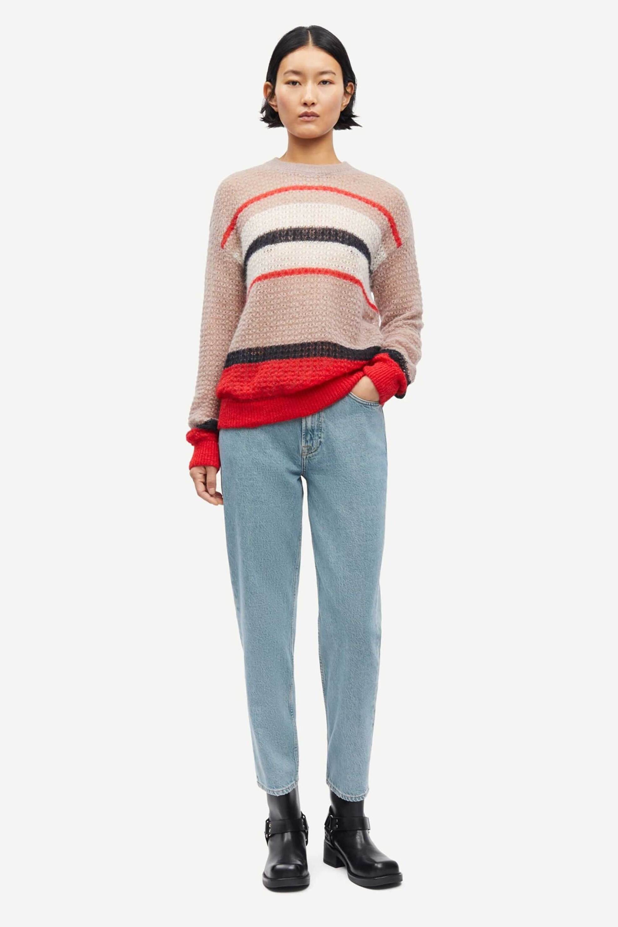 Samsøe Samsøe γυναικείο πουλόβερ με ριγέ σχέδιο ribbed "Sarosalia" . - F25200117 Ροζ φωτογραφία