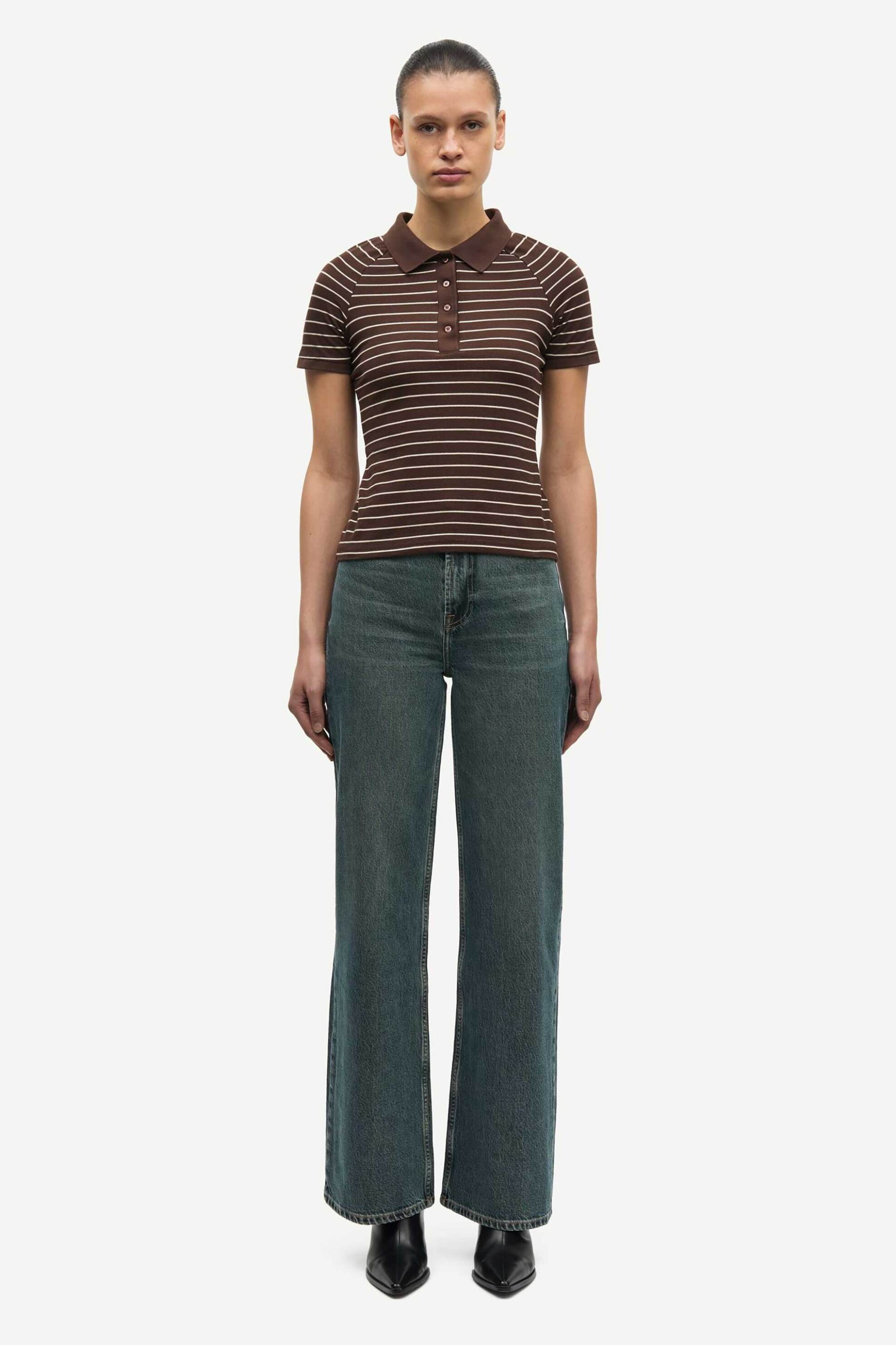 Samsøe Samsøe γυναικεία μπλούζα πόλο ριγέ "Samia" - F25400161 Καφέ φωτογραφία